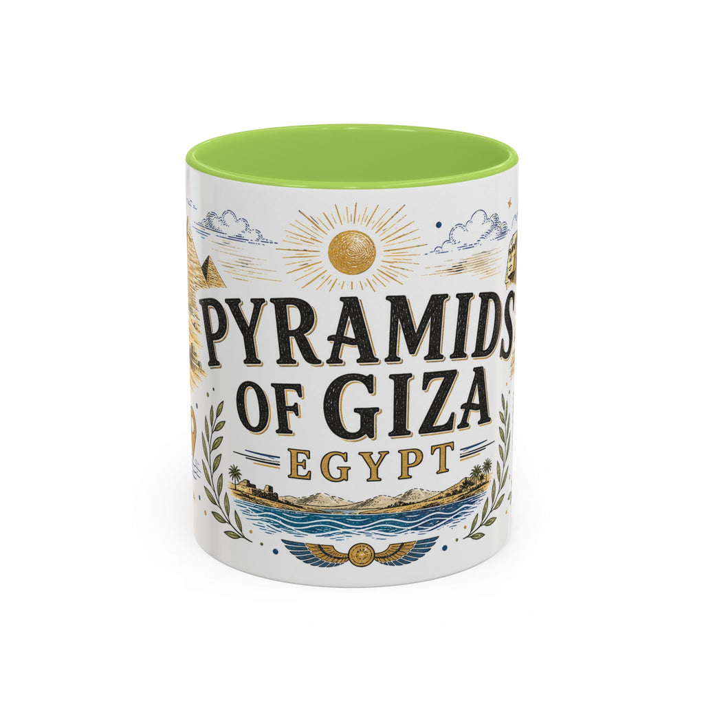 Pyramids of Giza Coffee Mug | Travel Destination Souvenir Gift | Accent Color Ceramic 11oz 15oz