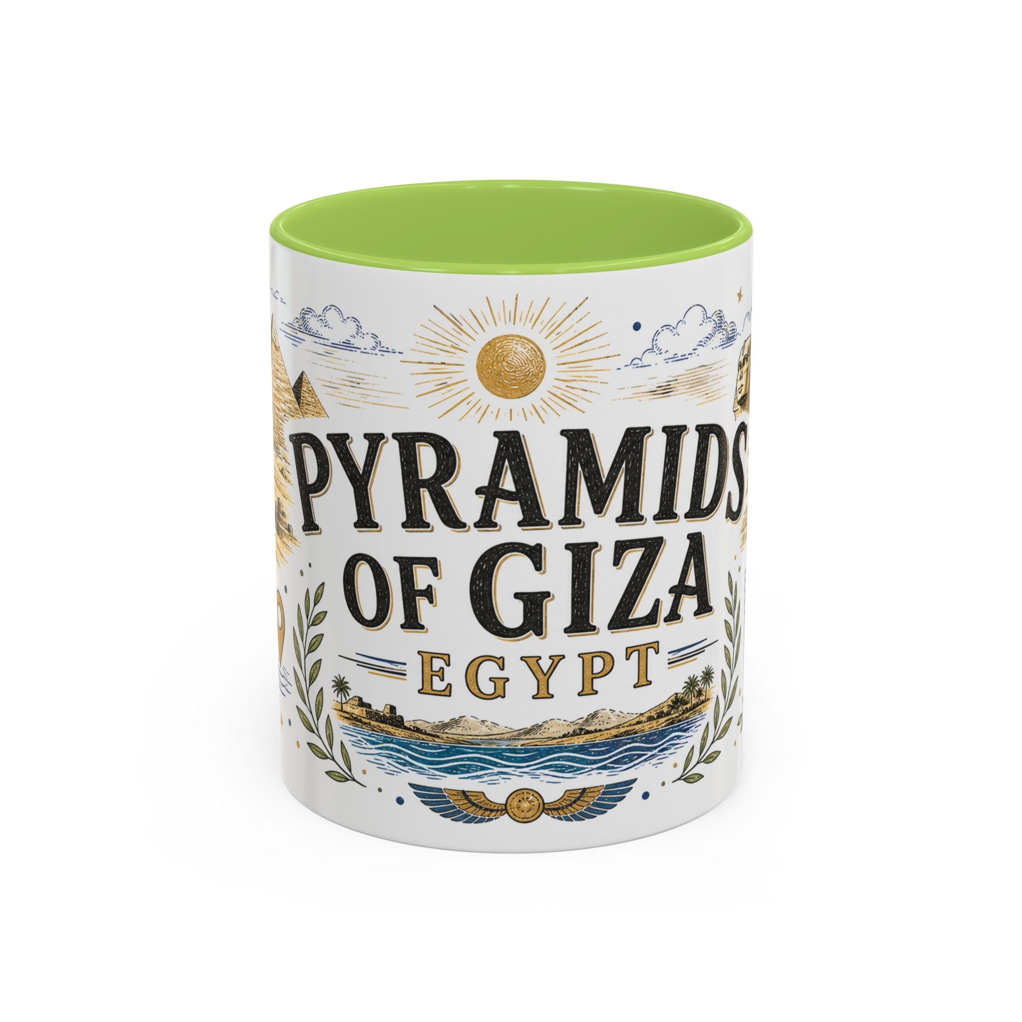 Pyramids of Giza Coffee Mug | Travel Destination Souvenir Gift | Accent Color Ceramic 11oz 15oz
