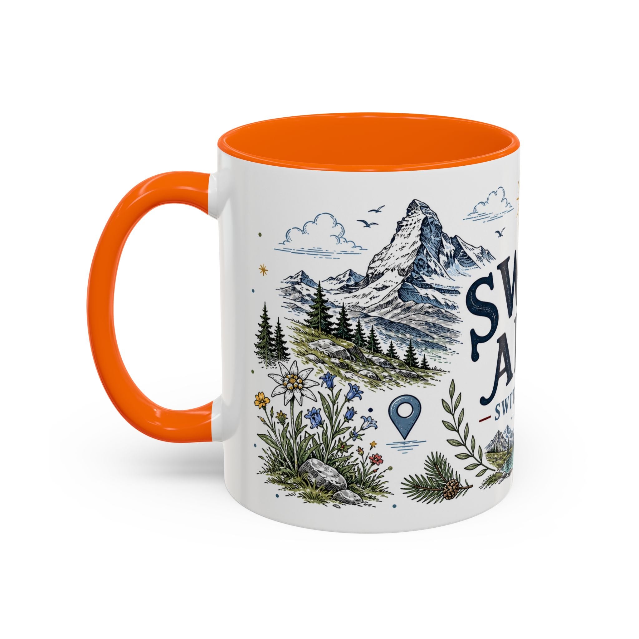 Swiss Alps Coffee Mug | Travel Destination Souvenir Gift | Accent Color Ceramic 11oz 15oz
