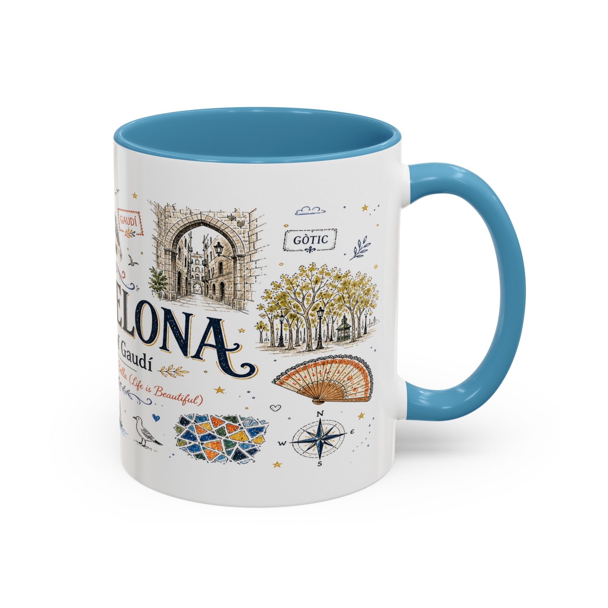 Barcelona Coffee Mug | Spain Souvenir Travel Gift | Accent Color Ceramic 11oz 15oz