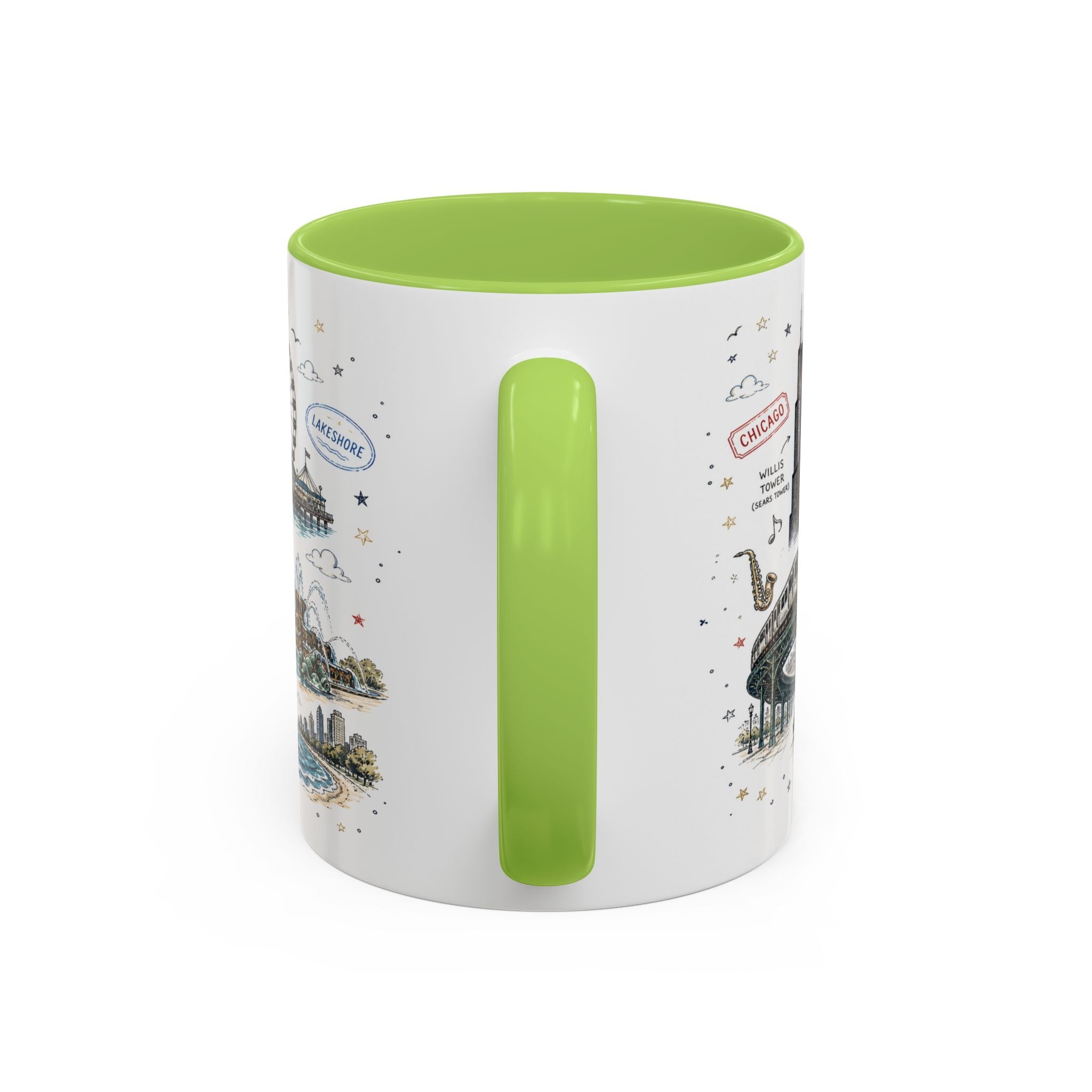 Chicago Coffee Mug | Illinois Souvenir City Gift | Accent Color Ceramic 11oz 15oz