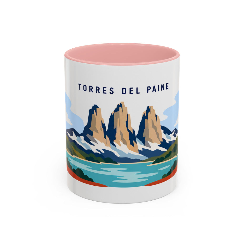 Torres del Paine Coffee Mug | Travel Destination Souvenir Gift | Accent Color Ceramic 11oz 15oz