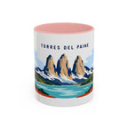 Torres del Paine Coffee Mug | Travel Destination Souvenir Gift | Accent Color Ceramic 11oz 15oz