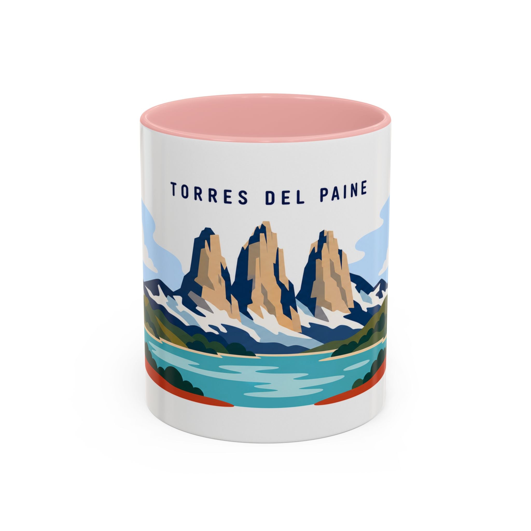 Torres del Paine Coffee Mug | Travel Destination Souvenir Gift | Accent Color Ceramic 11oz 15oz