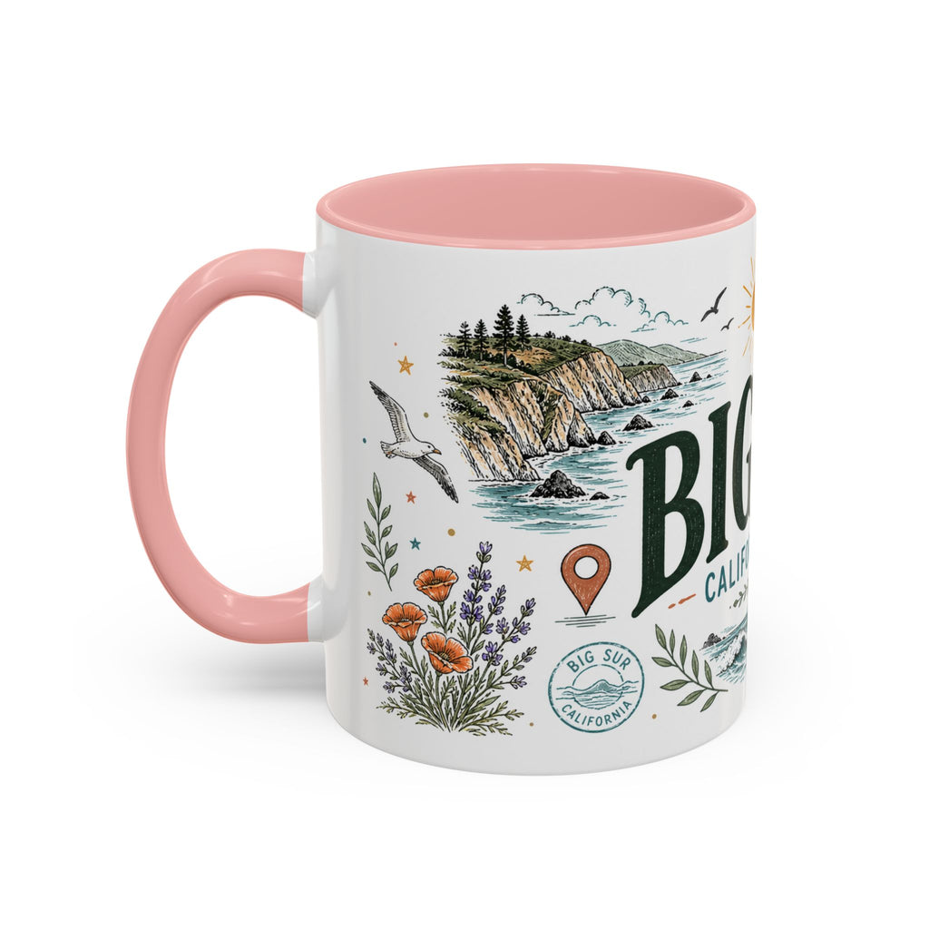 Big Sur Coffee Mug | Travel Destination Souvenir Gift | Accent Color Ceramic 11oz 15oz