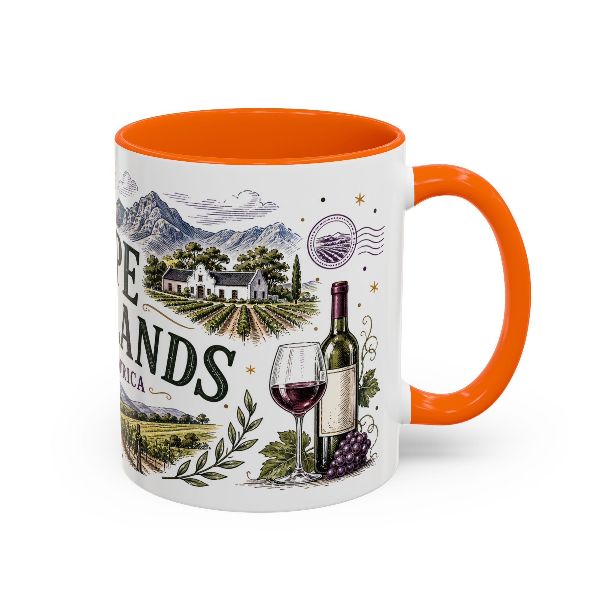 Cape Winelands Coffee Mug | Travel Destination Souvenir Gift | Accent Color Ceramic 11oz 15oz
