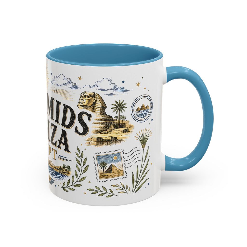 Pyramids of Giza Coffee Mug | Travel Destination Souvenir Gift | Accent Color Ceramic 11oz 15oz