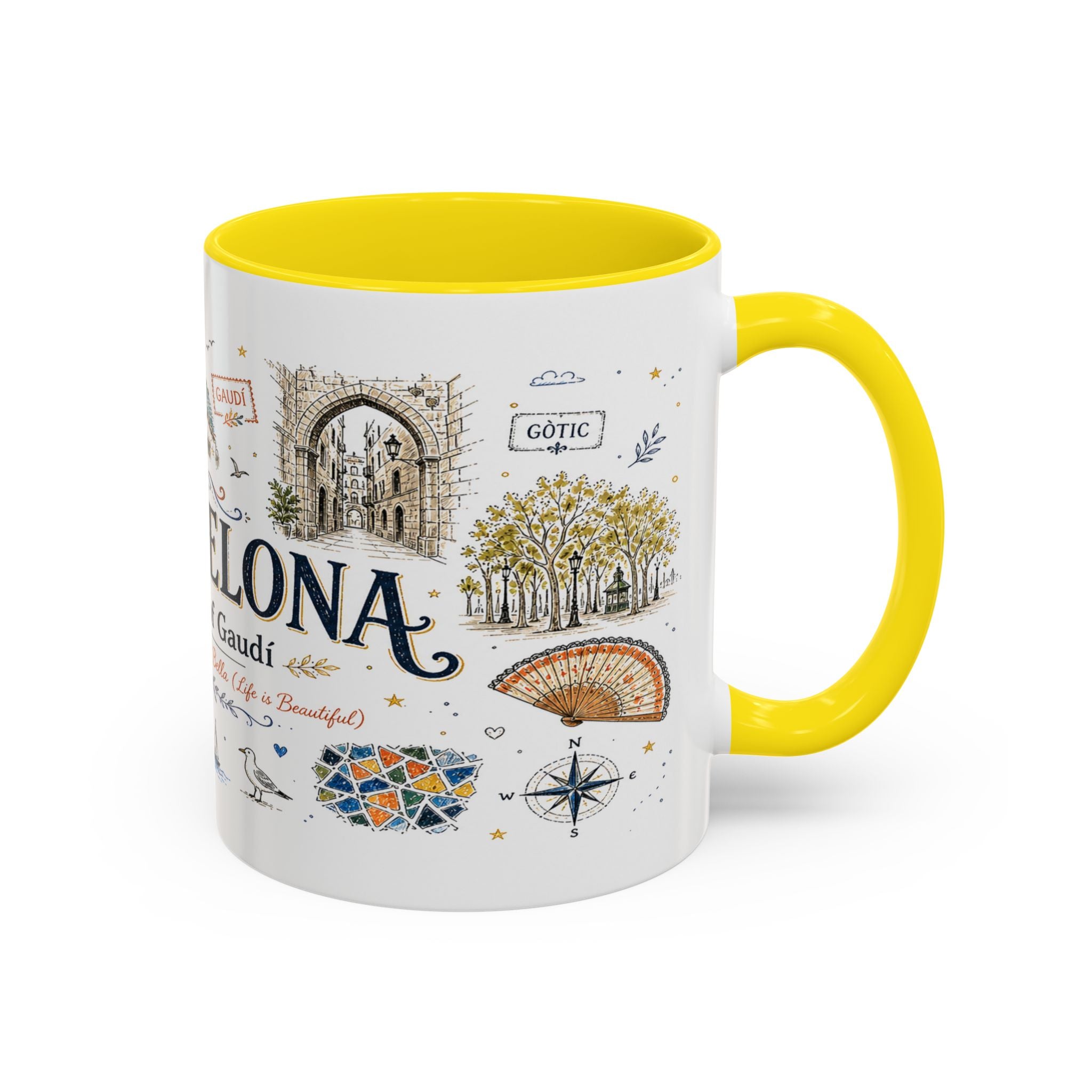 Barcelona Coffee Mug | Spain Souvenir Travel Gift | Accent Color Ceramic 11oz 15oz