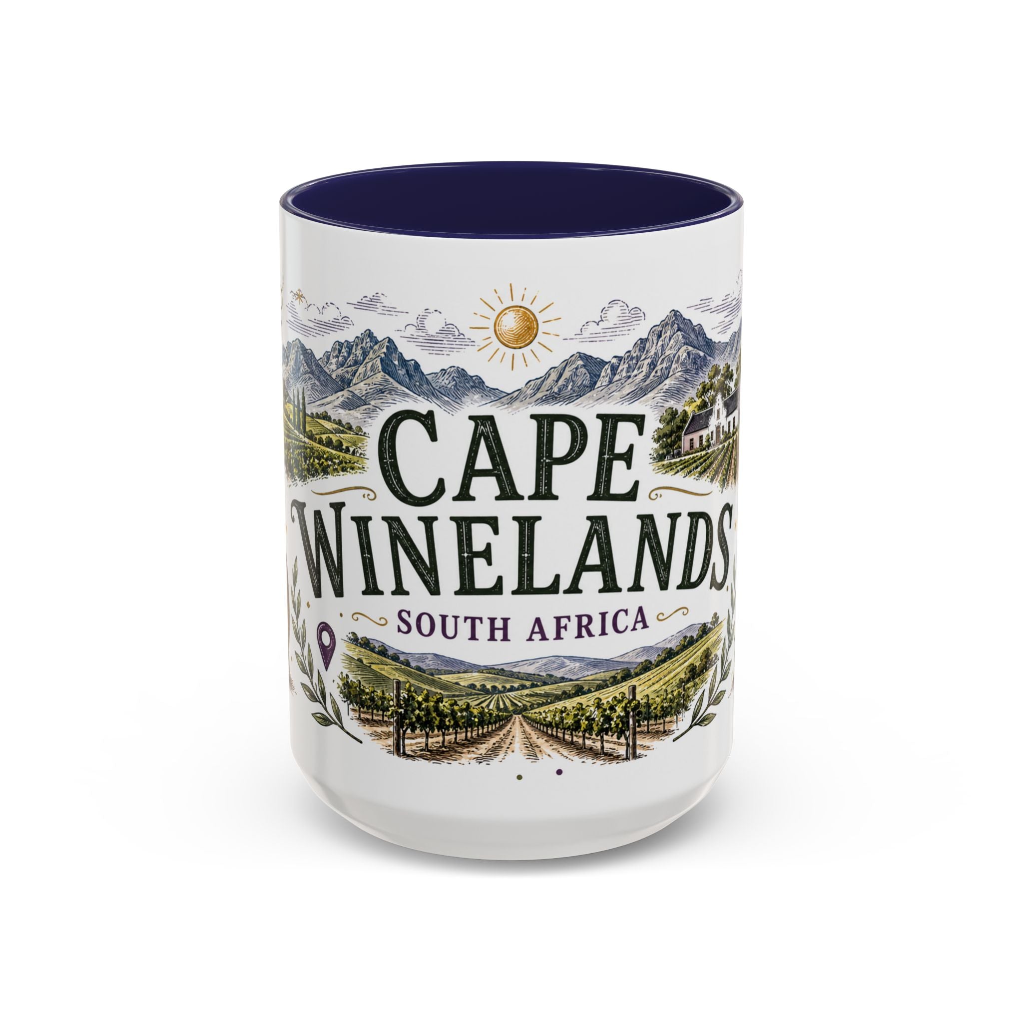 Cape Winelands Coffee Mug | Travel Destination Souvenir Gift | Accent Color Ceramic 11oz 15oz