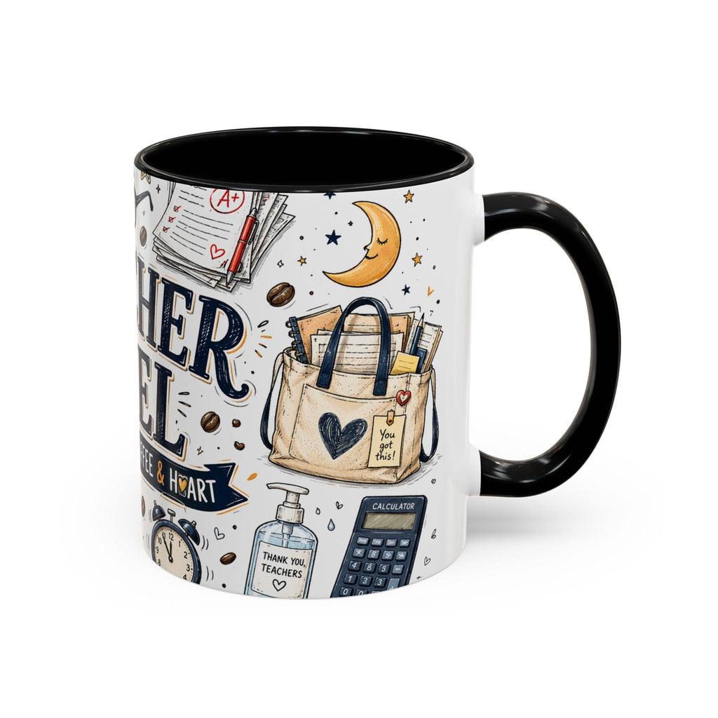 Teacher Fuel Coffee Mug | Powered by Coffee and Wine Funny Gift | Accent Color Ceramic 11oz 15oz