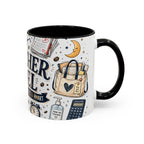 Teacher Fuel Coffee Mug | Powered by Coffee and Wine Funny Gift | Accent Color Ceramic 11oz 15oz