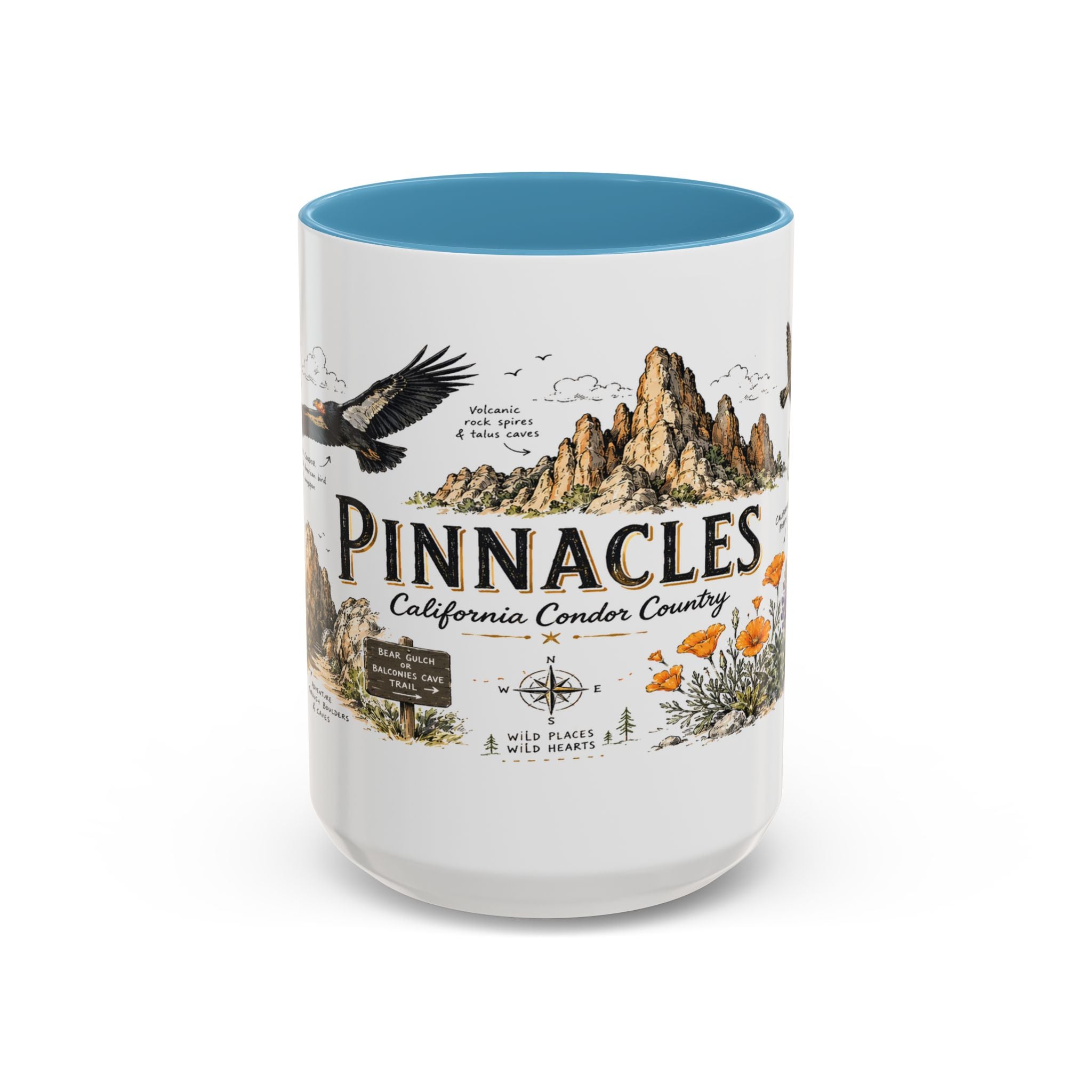 Pinnacles National Park Coffee Mug | California Rock Climbing Condor Gift | Accent Color Ceramic 11oz 15oz