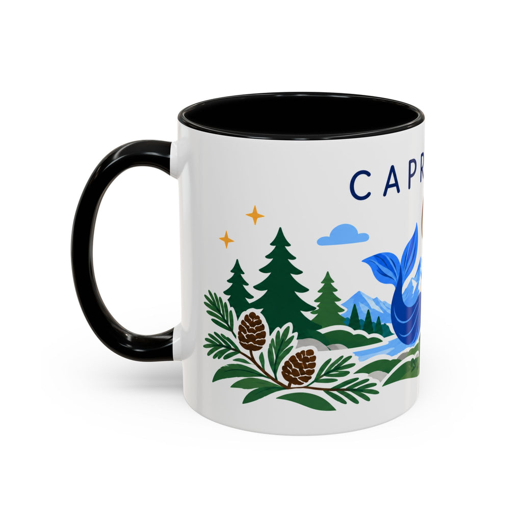 Capricorn Zodiac Coffee Mug | Sea Goat and Floral Design | Astrology Birthday Gift | 11 oz 15 oz Ceramic Accent Mug