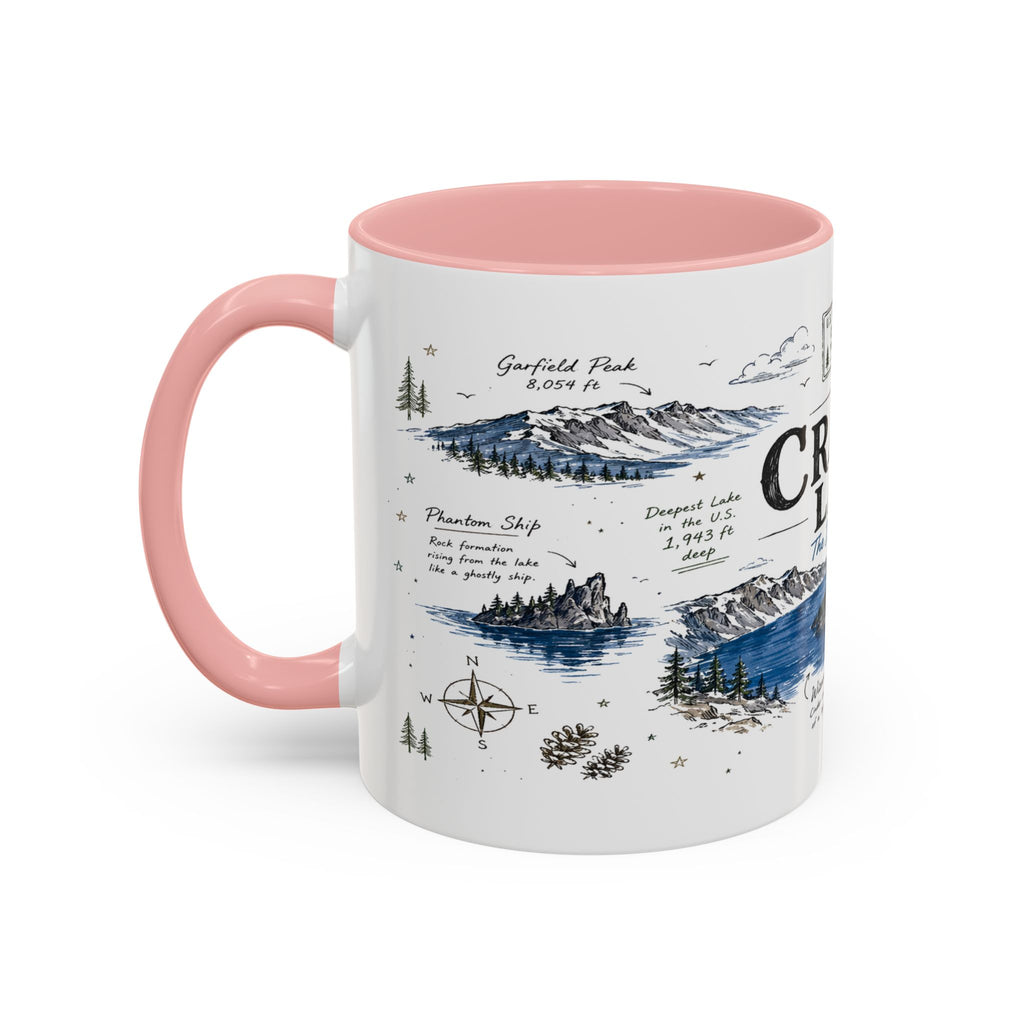 Crater Lake National Park Coffee Mug | Oregon Volcano Blue Lake Hiking Gift | Accent Color Ceramic 11oz 15oz