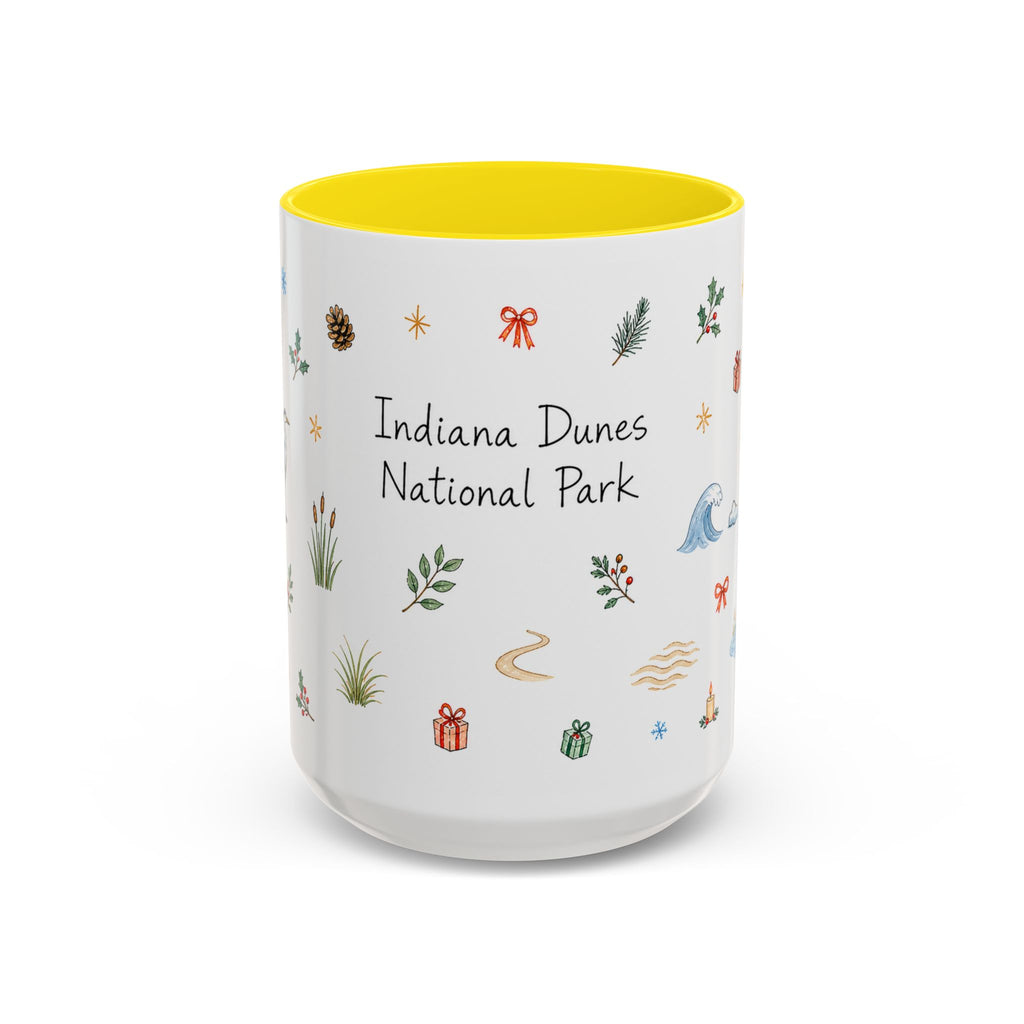 Indiana Dunes National Park Christmas Mug | Watercolor Travel Souvenir | Holiday Gift | Accent Ceramic Coffee Cup 11oz 15oz