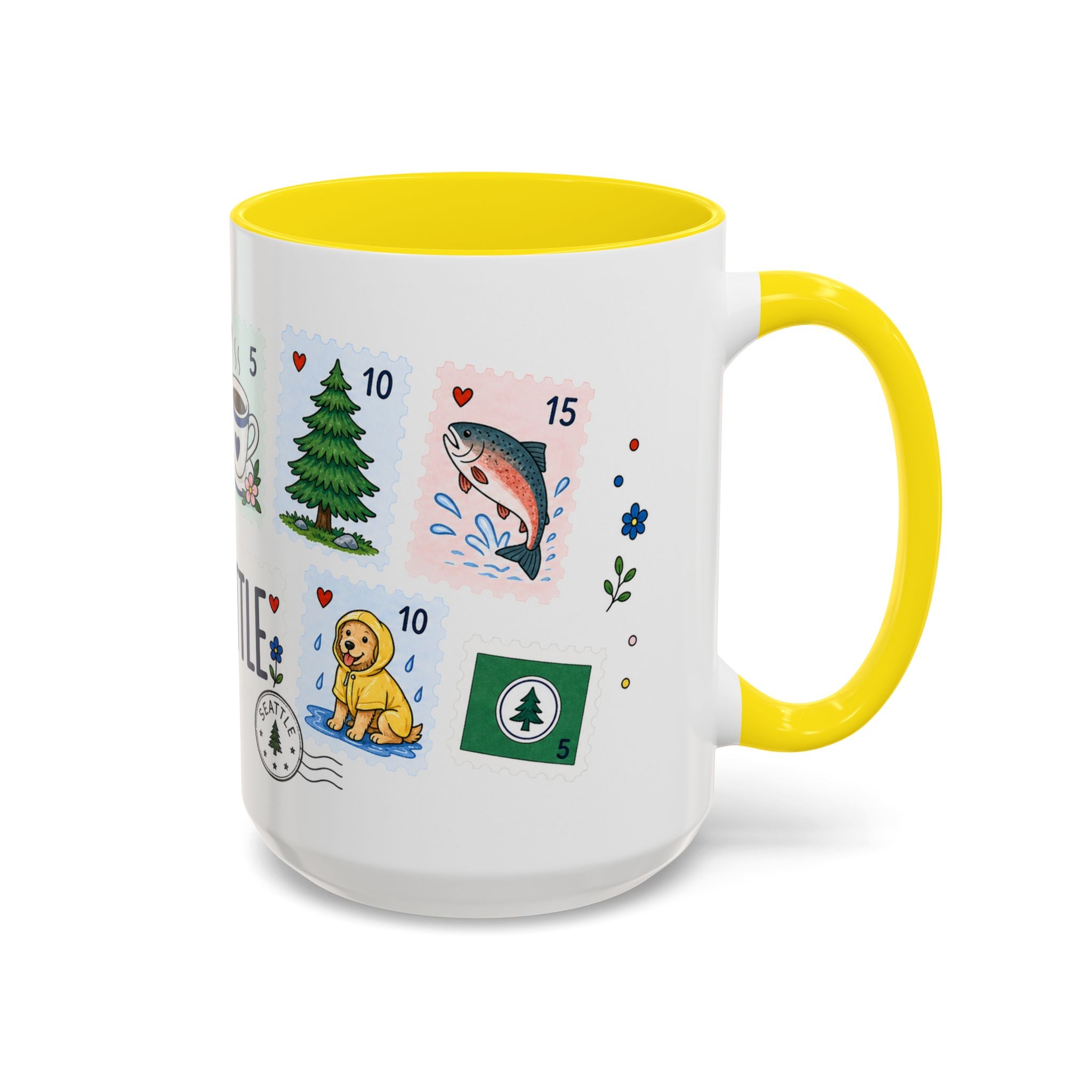 Seattle Coffee Mug | Postage Stamp Collage Mug | Travel Souvenir Accent Cup 11oz 15oz