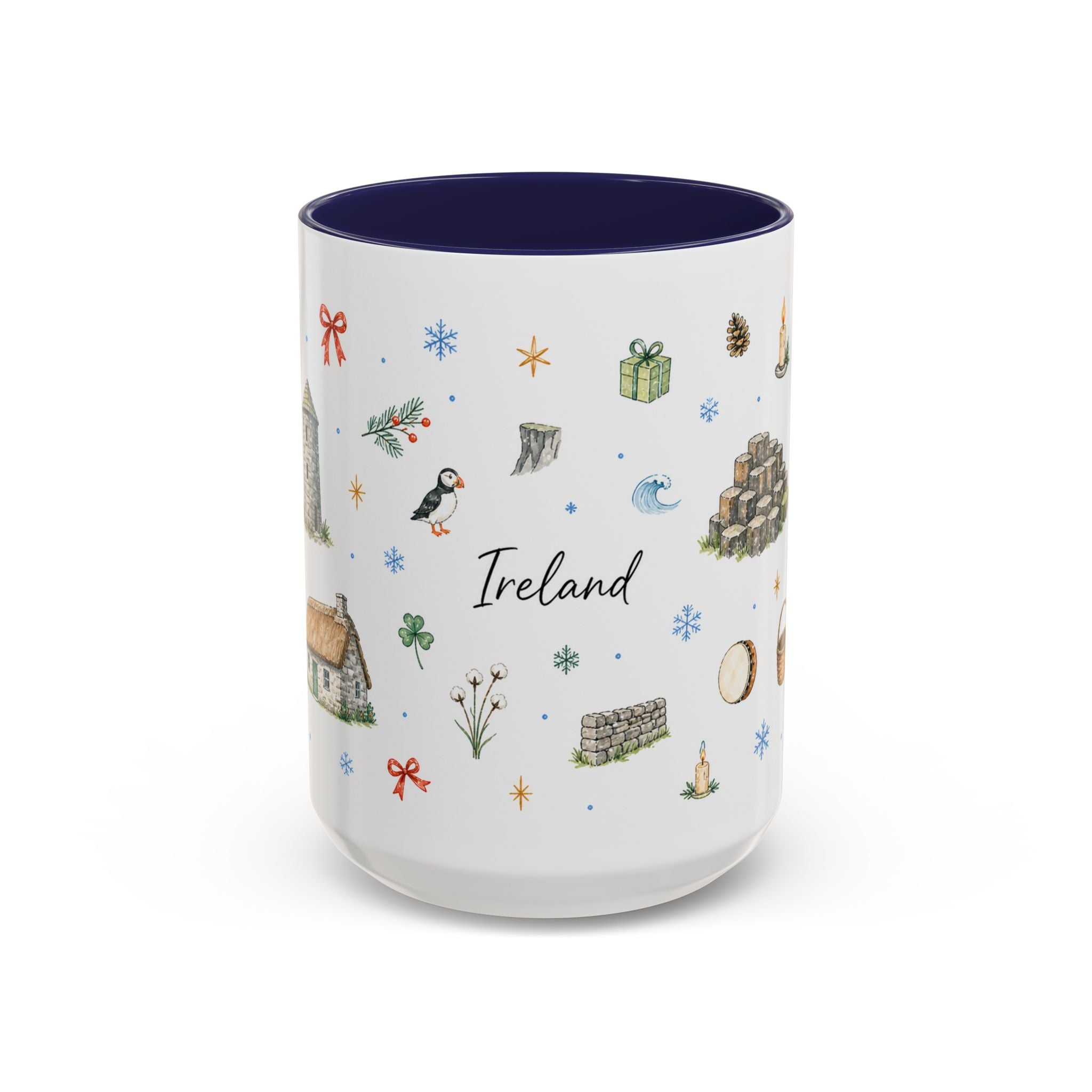 Ireland Christmas Mug | Watercolor Travel Souvenir | Holiday Gift | Accent Ceramic Coffee Cup 11oz 15oz