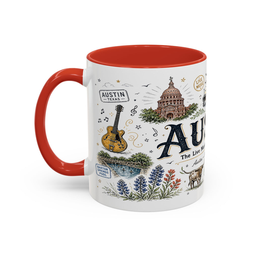 Austin Coffee Mug | Texas Souvenir City Gift | Accent Color Ceramic 11oz 15oz