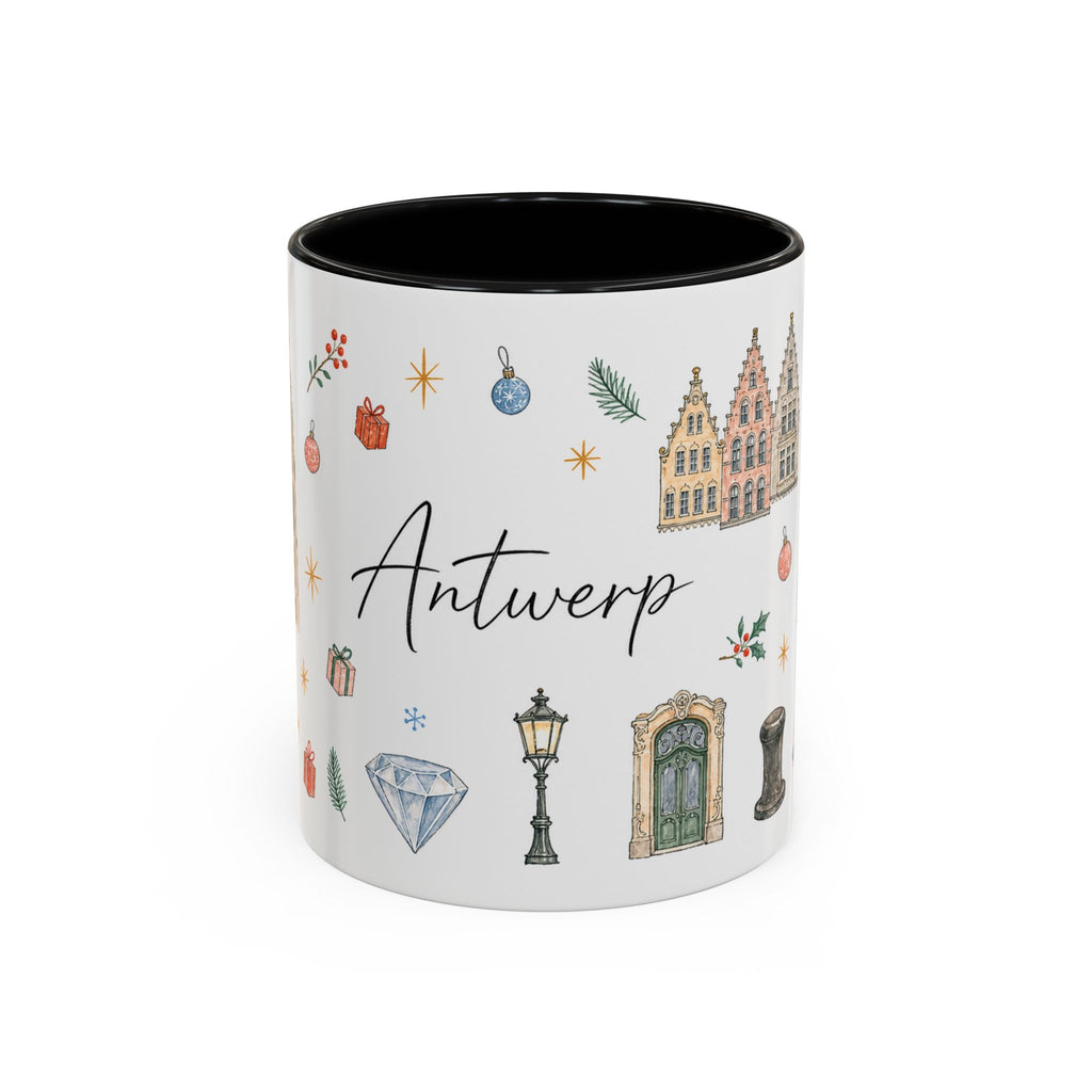 Antwerp Christmas Mug | Watercolor Travel Souvenir | Holiday Gift | Accent Ceramic Coffee Cup 11oz 15oz