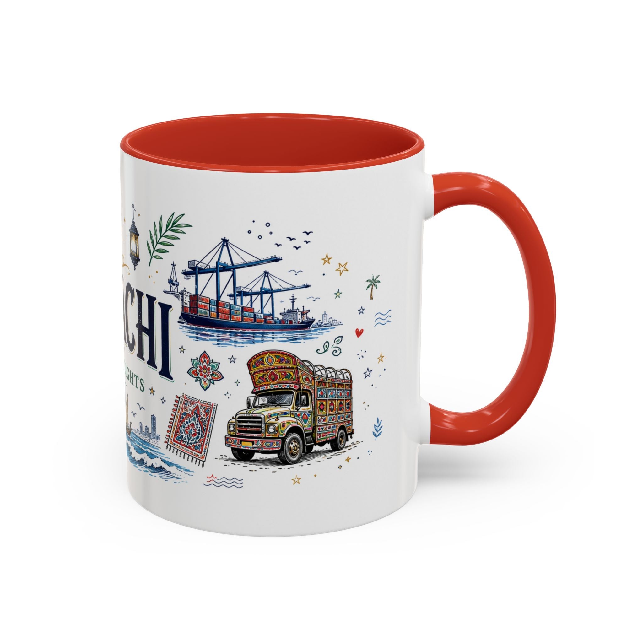 Karachi Coffee Mug | Pakistan Souvenir Travel Gift | Accent Color Ceramic 11oz 15oz