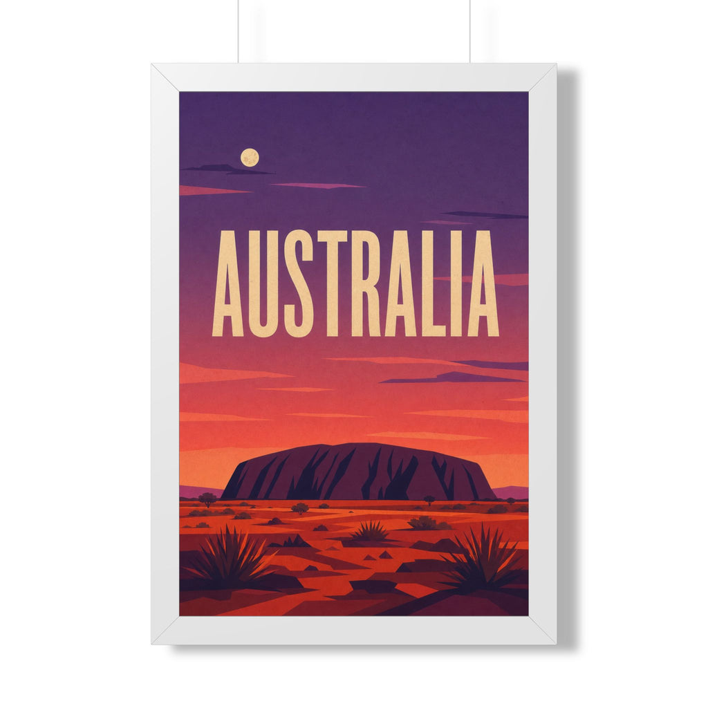 Uluru Australia Framed Poster | Vintage Travel Wall Art | Black Walnut White Frame | 16x24 20x30