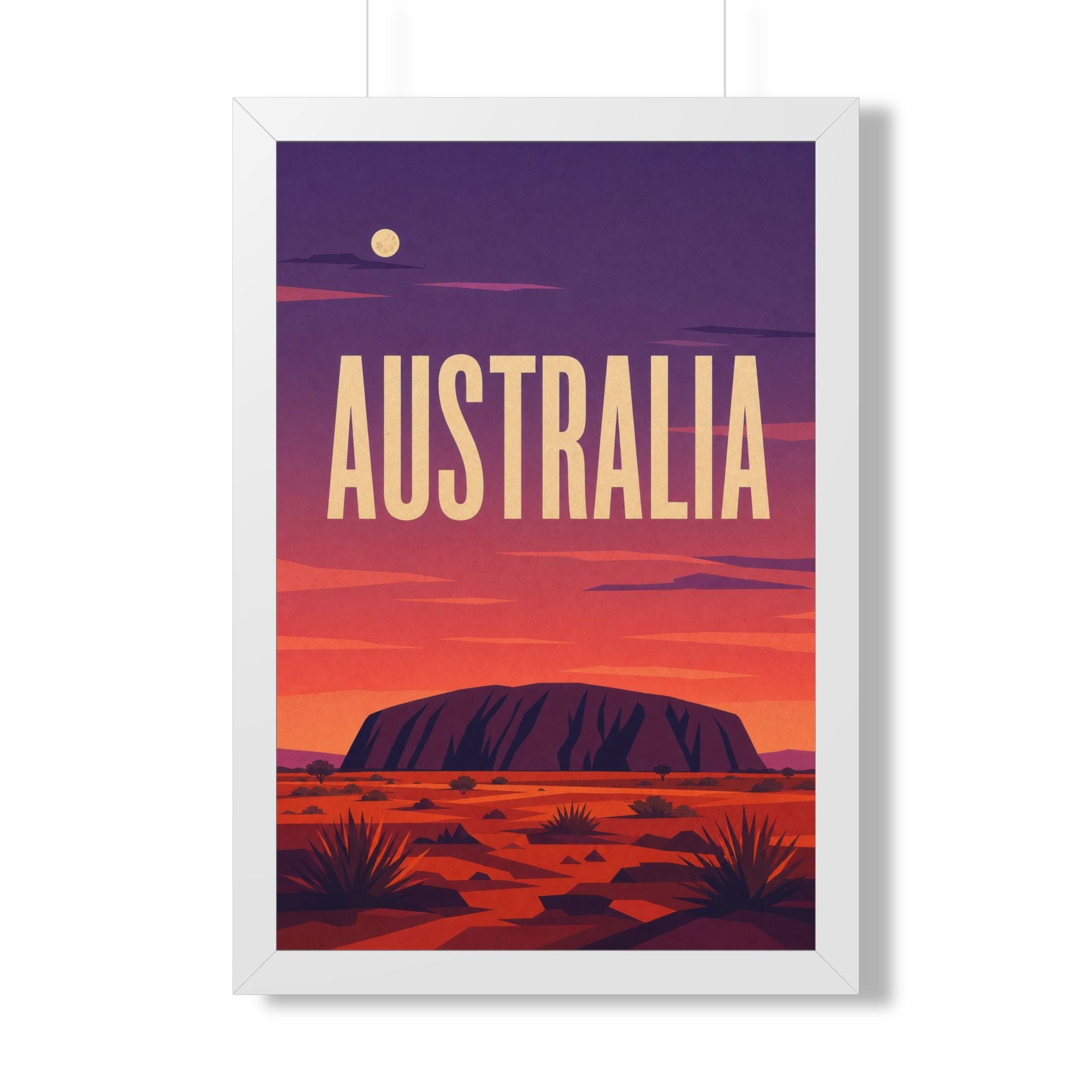 Uluru Australia Framed Poster | Vintage Travel Wall Art | Black Walnut White Frame | 16x24 20x30