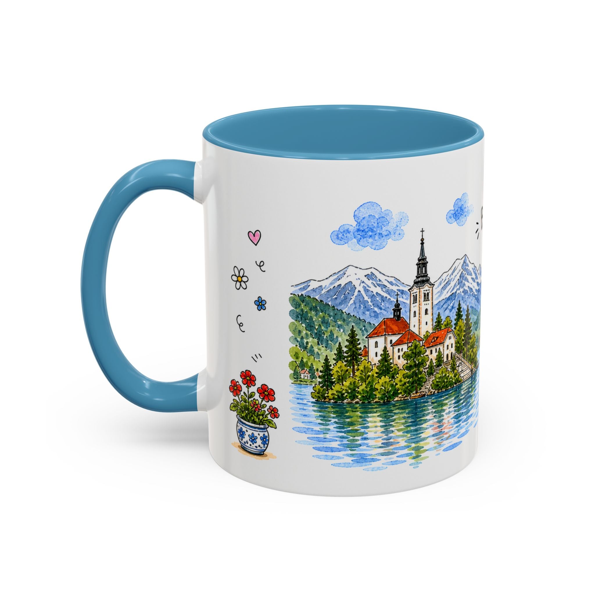 Bled Illustrated Travel Mug | Slovenia Souvenir Accent Coffee Mug | 11oz 15oz Ceramic Cup