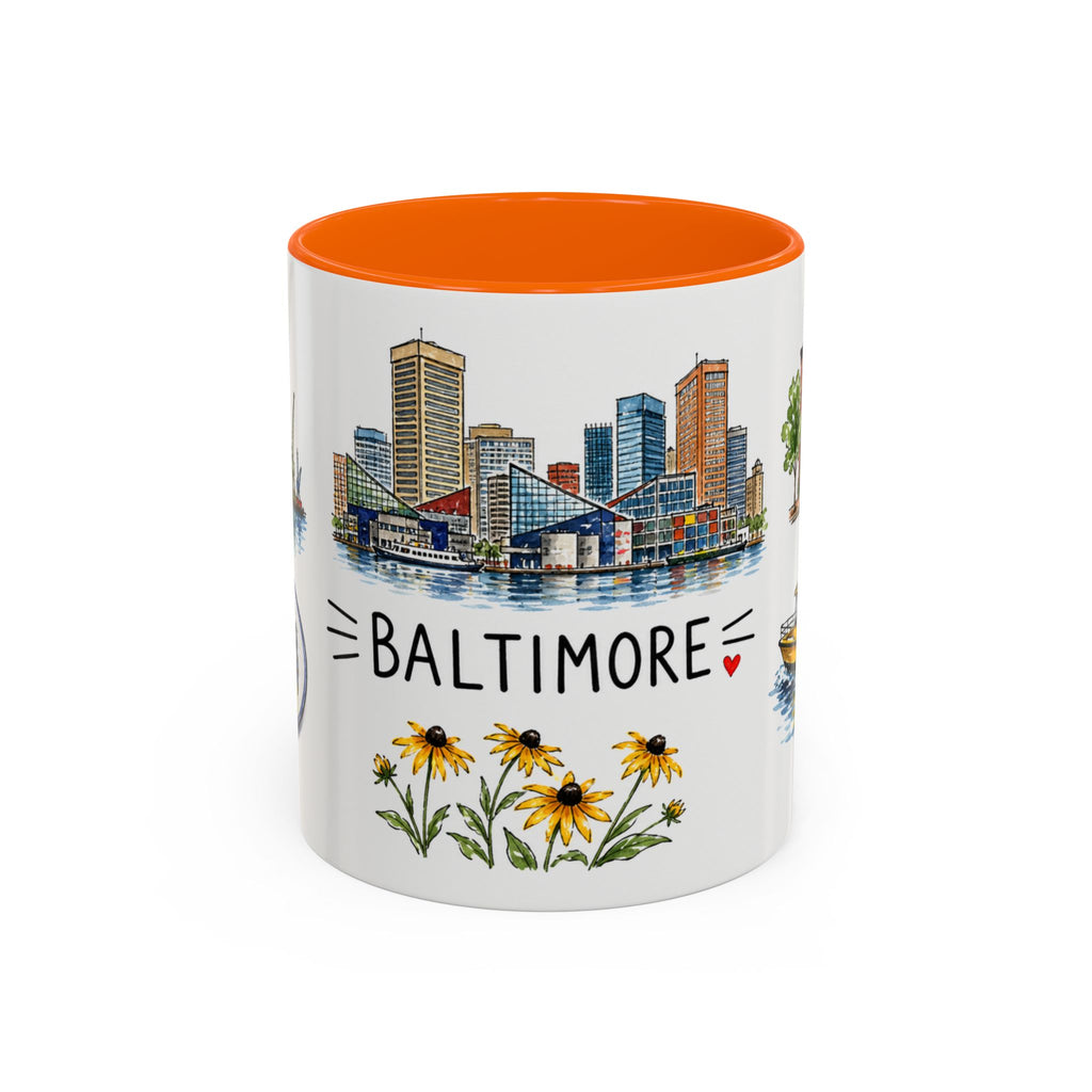 Baltimore Illustrated Travel Mug | City Souvenir Accent Coffee Mug | 11oz 15oz Ceramic Cup