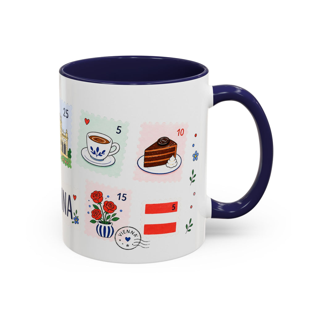 Vienna Coffee Mug | Postage Stamp Collage Mug | Travel Souvenir Accent Cup 11oz 15oz