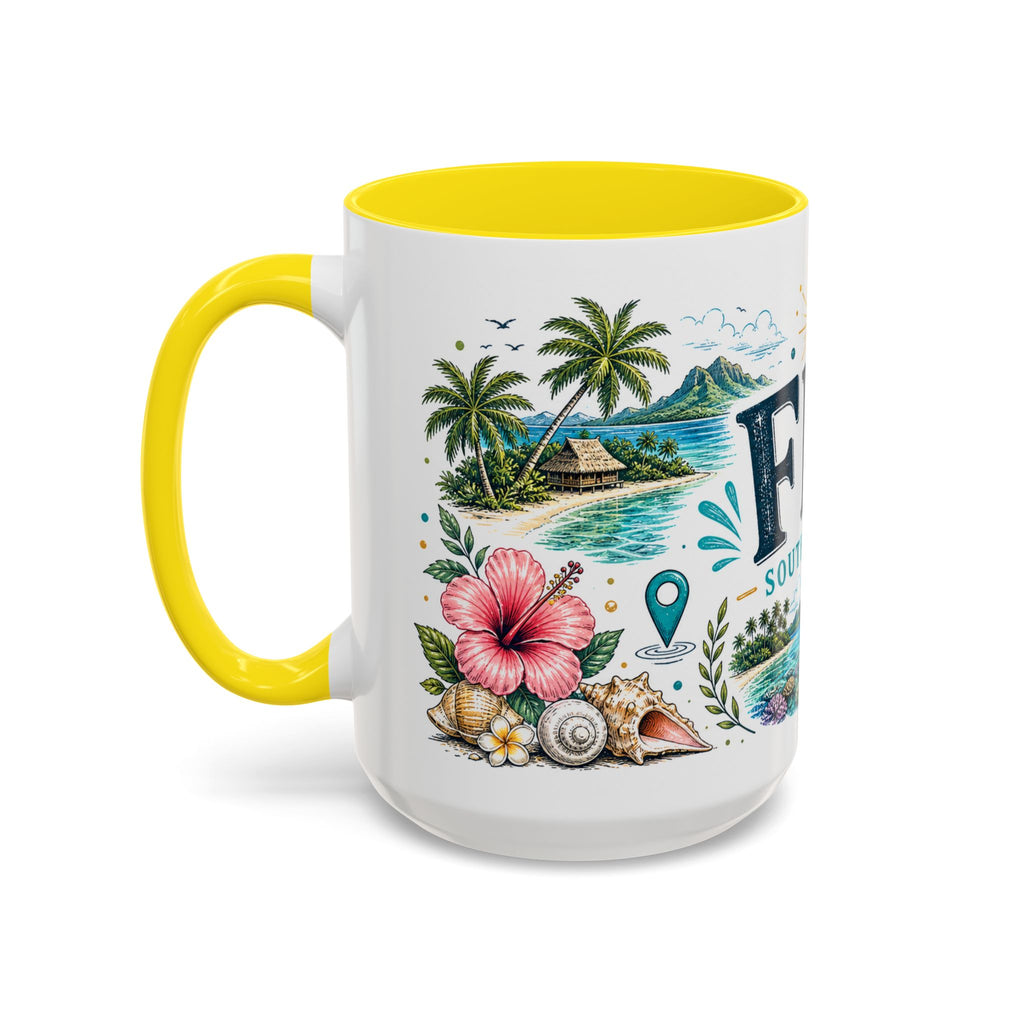 Fiji Coffee Mug | Travel Destination Souvenir Gift | Accent Color Ceramic 11oz 15oz