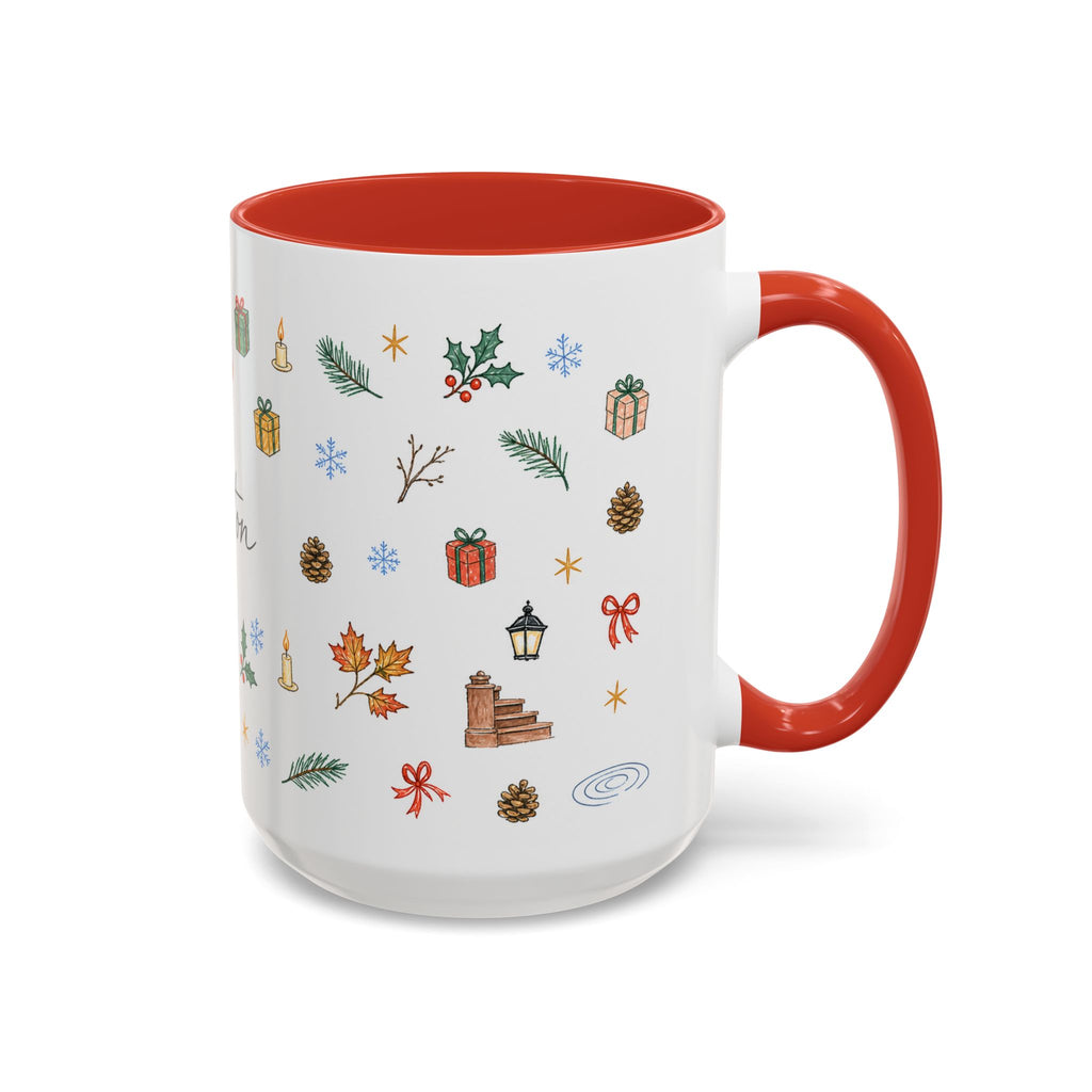 Boston Christmas Mug | Watercolor Travel Souvenir | Holiday Gift | Accent Ceramic Coffee Cup 11oz 15oz