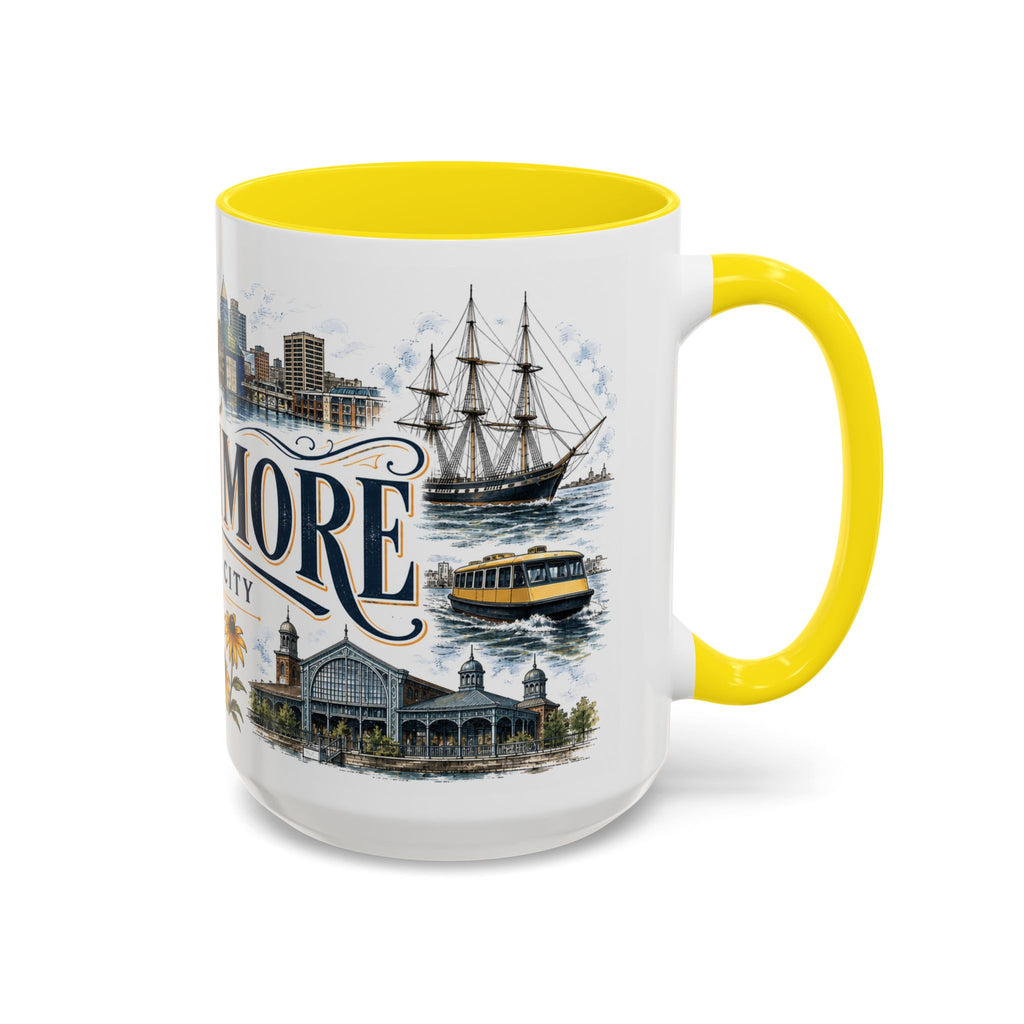 Baltimore Coffee Mug | United States Travel Souvenir | Vintage Illustrated City Gift | 11 oz 15 oz Accent Mug