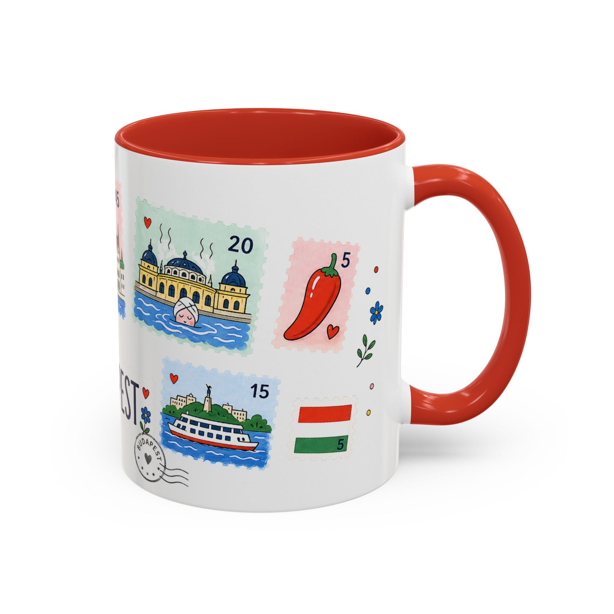 Budapest Coffee Mug | Postage Stamp Collage Mug | Travel Souvenir Accent Cup 11oz 15oz