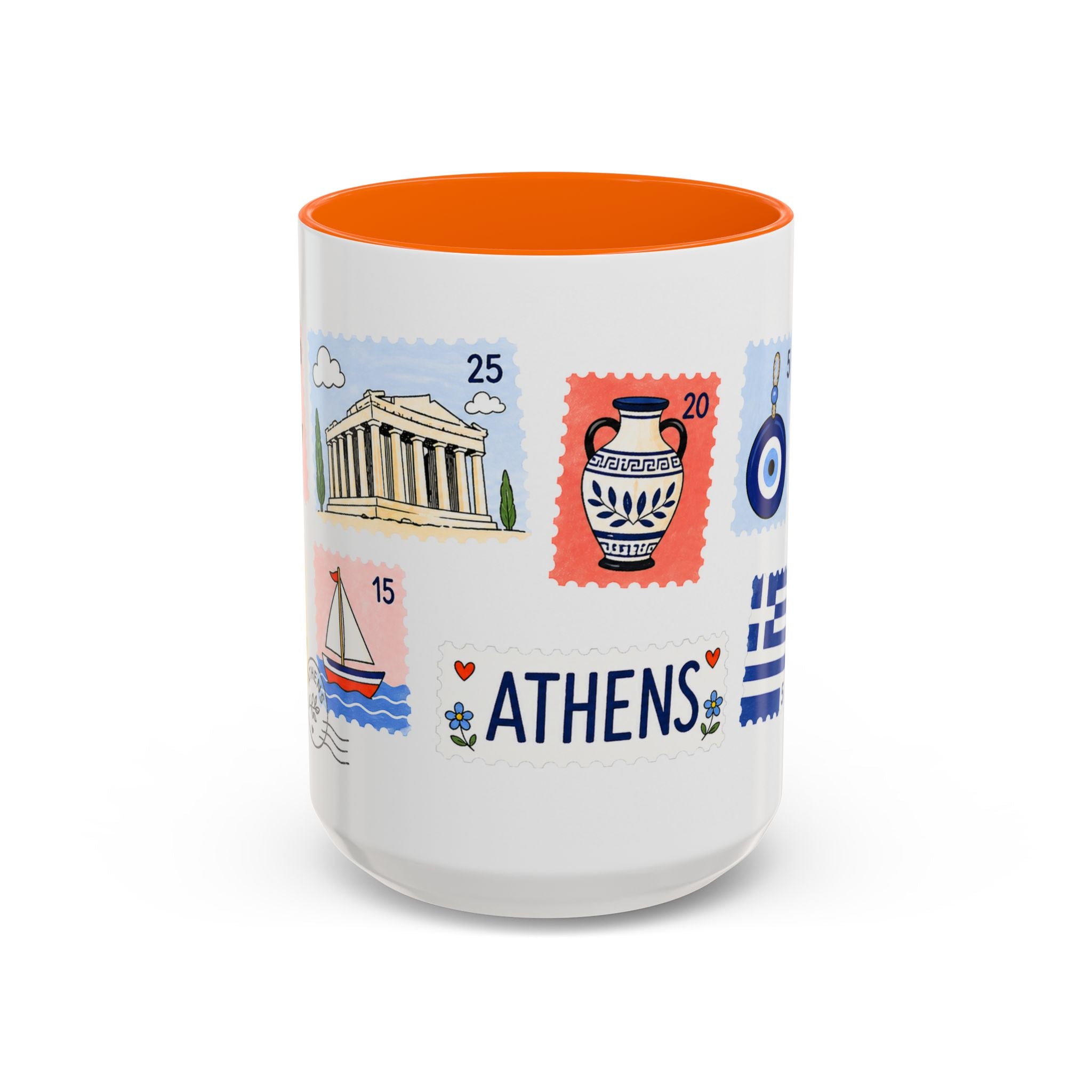 Athens Coffee Mug | Postage Stamp Collage Mug | Travel Souvenir Accent Cup 11oz 15oz