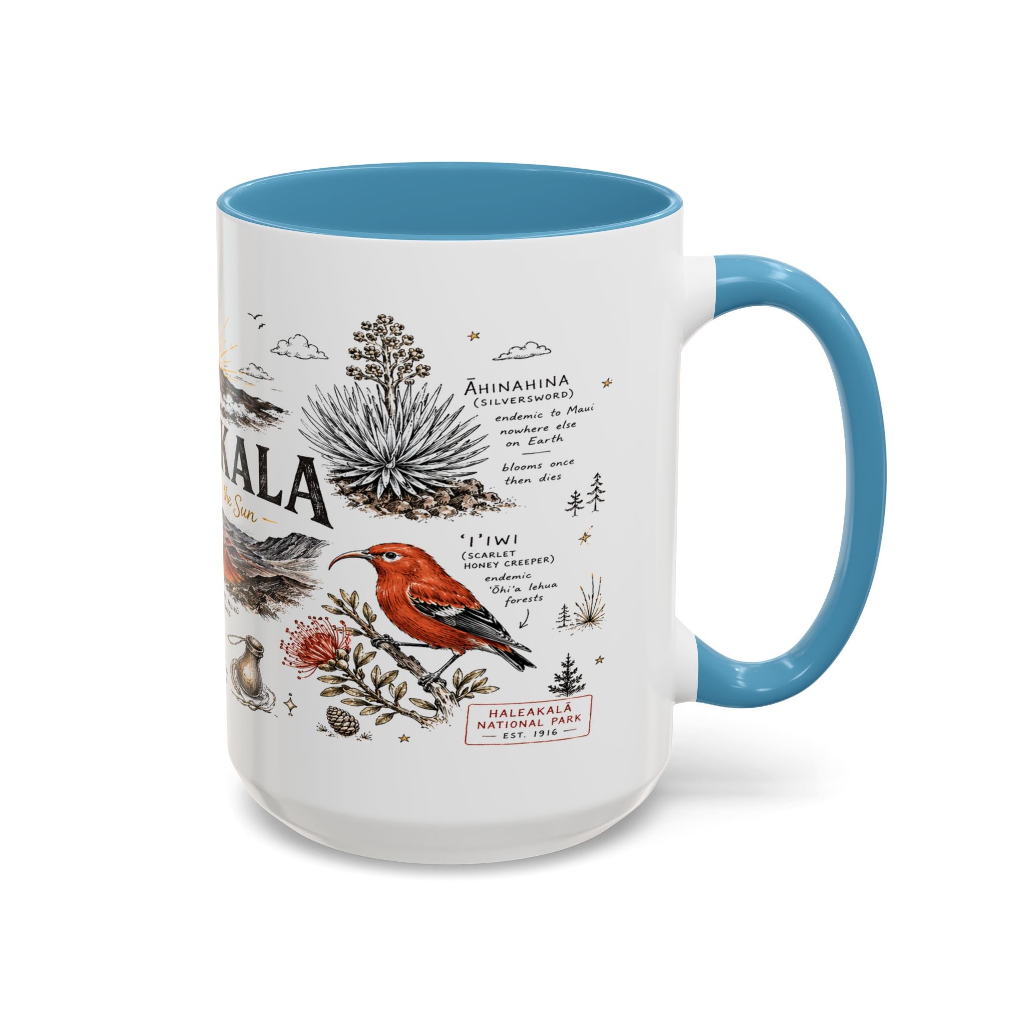 Haleakala National Park Coffee Mug | Hawaii Maui Sunrise Crater Gift | Accent Color Ceramic 11oz 15oz