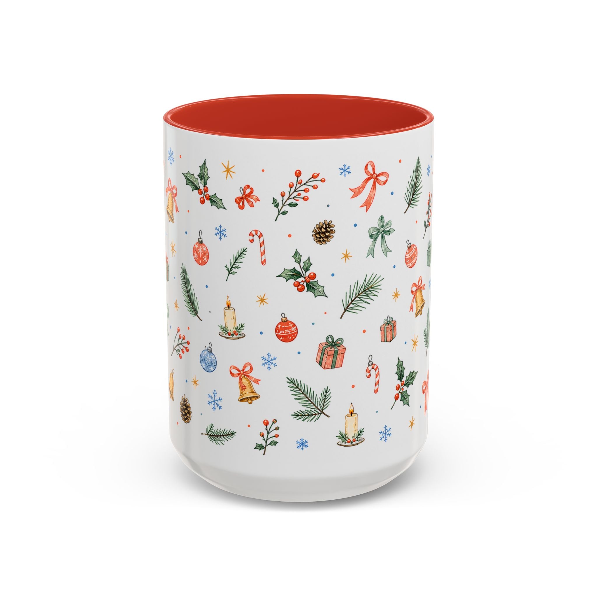 Christmas Bell Mug | Ribbon Gift Watercolor Holiday Cup | Accent Coffee Mug 11oz 15oz