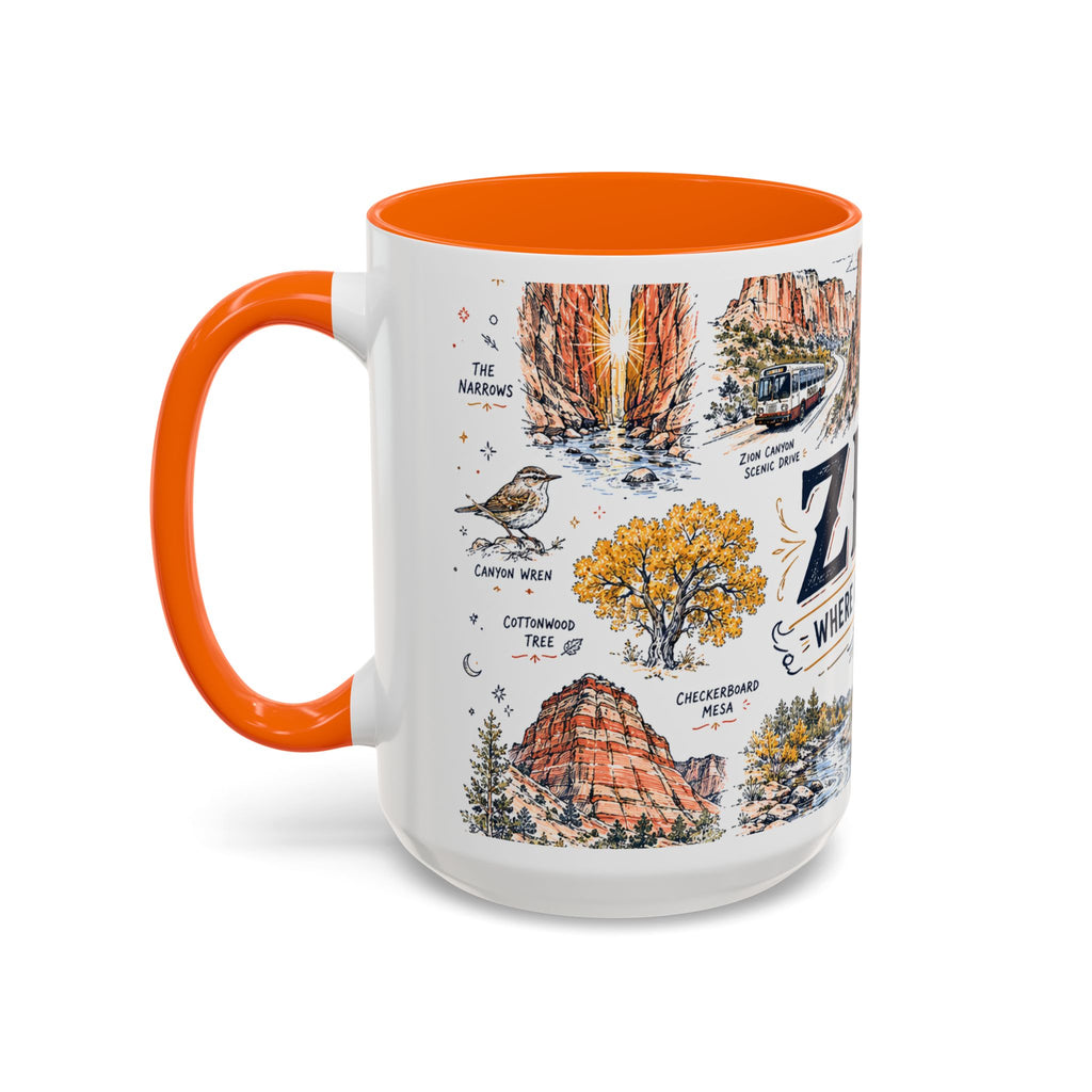 Zion National Park Coffee Mug | Hiking Camping Nature Gift | Accent Color Ceramic 11oz 15oz