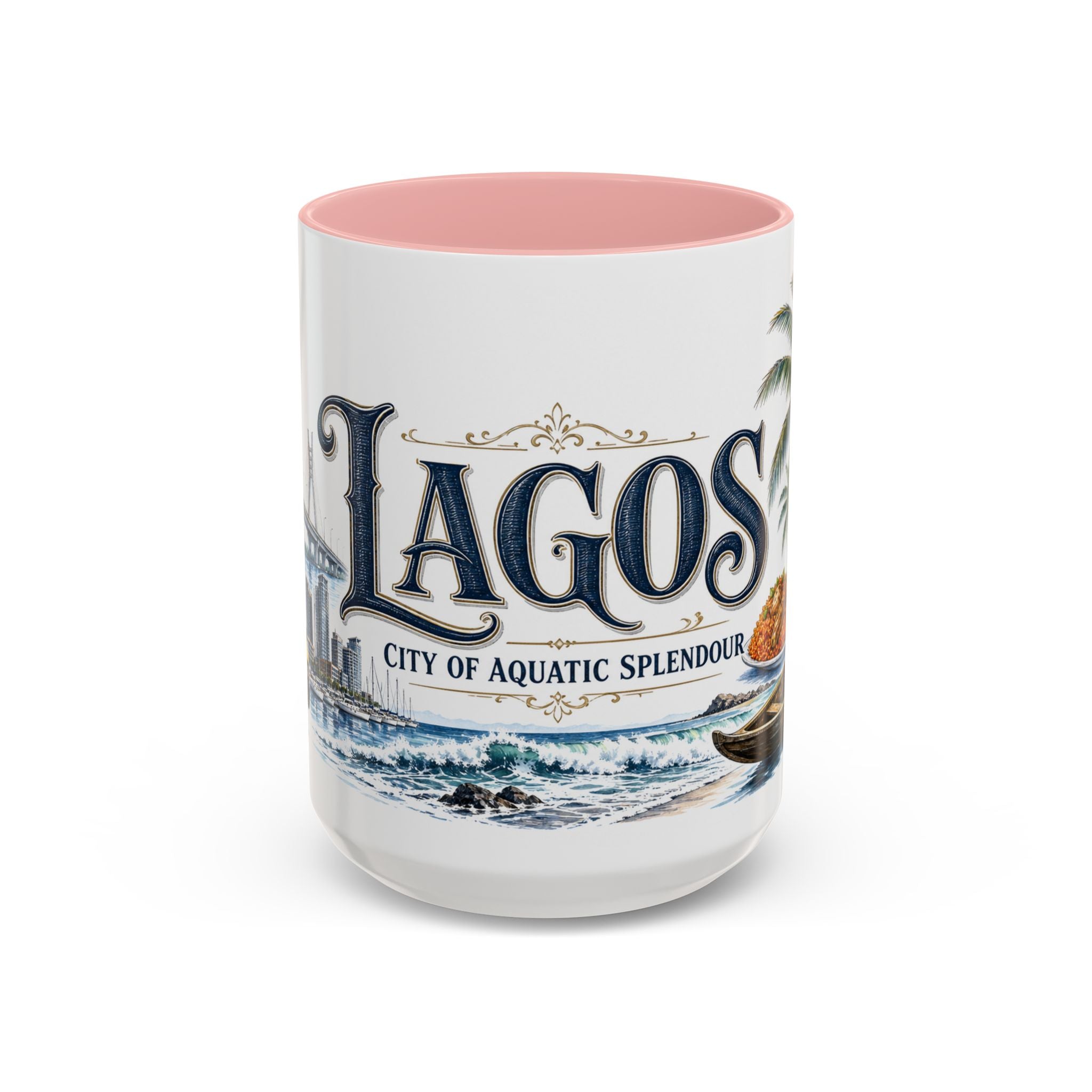 Lagos Coffee Mug | Nigeria Travel Souvenir | Vintage Illustrated City Gift | 11 oz 15 oz Accent Mug