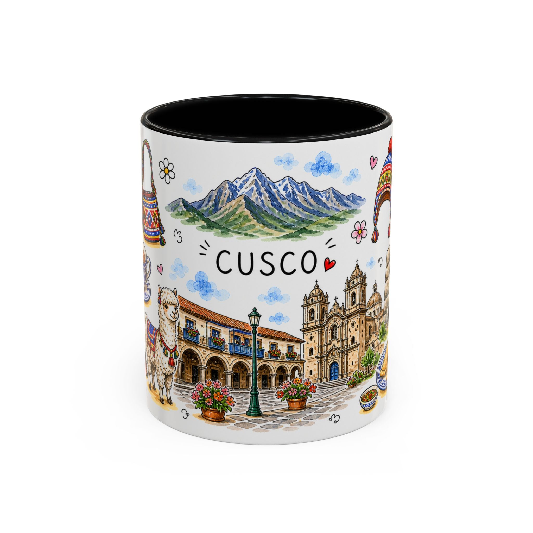 Cusco Illustrated Travel Mug | City Souvenir Accent Coffee Mug | 11oz 15oz Ceramic Cup