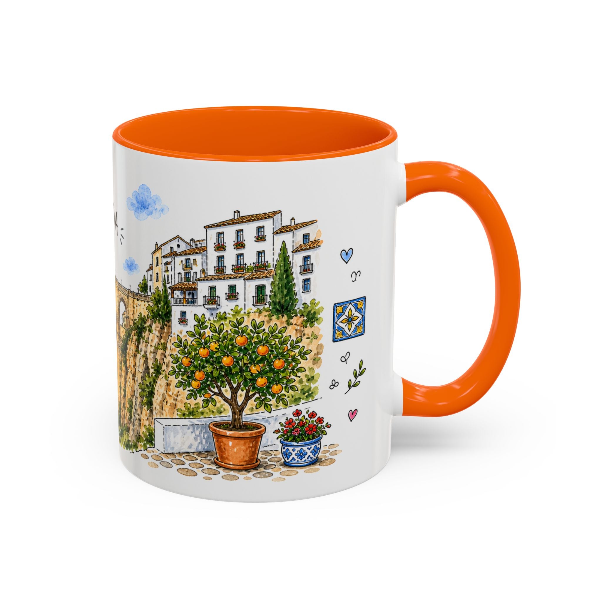 Ronda Illustrated Travel Mug | Spain Souvenir Accent Coffee Mug | 11oz 15oz Ceramic Cup