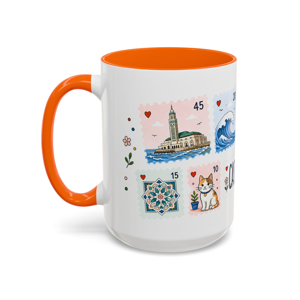 Casablanca Coffee Mug | Postage Stamp Collage Mug | Travel Souvenir Accent Cup 11oz 15oz