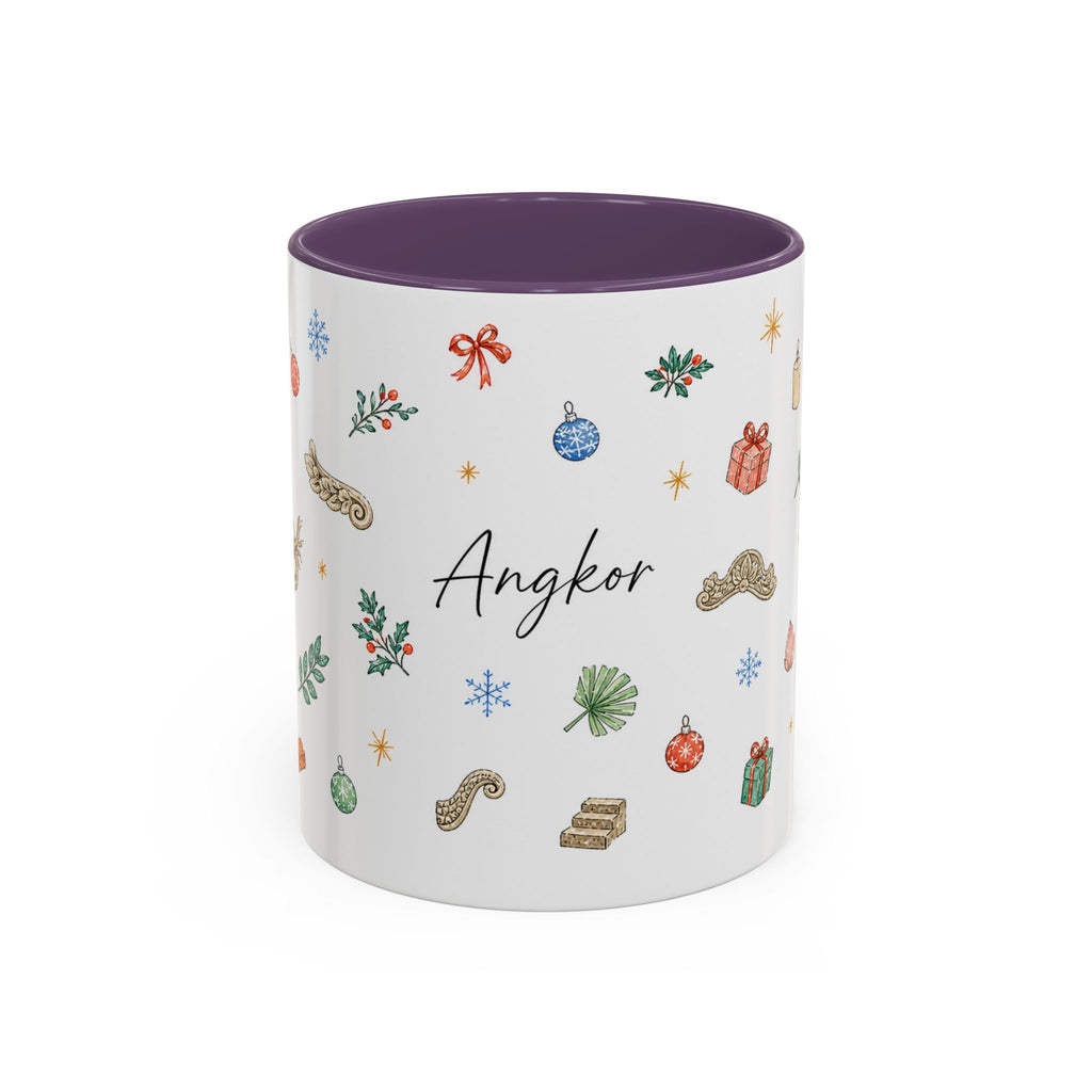 Angkor Christmas Mug | Watercolor Travel Souvenir | Holiday Gift | Accent Ceramic Coffee Cup 11oz 15oz