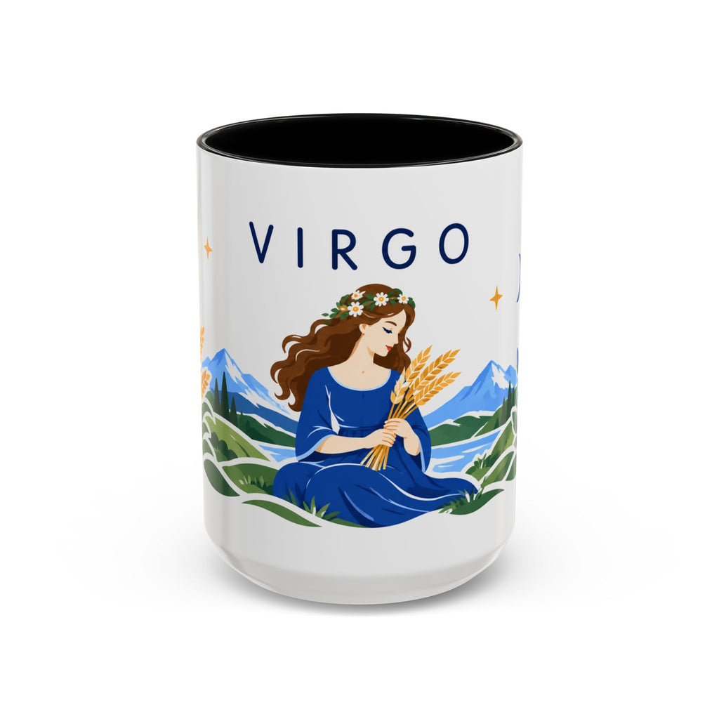 Virgo Zodiac Coffee Mug | Maiden and Wheat Design | Astrology Birthday Gift | 11 oz 15 oz Ceramic Accent Mug
