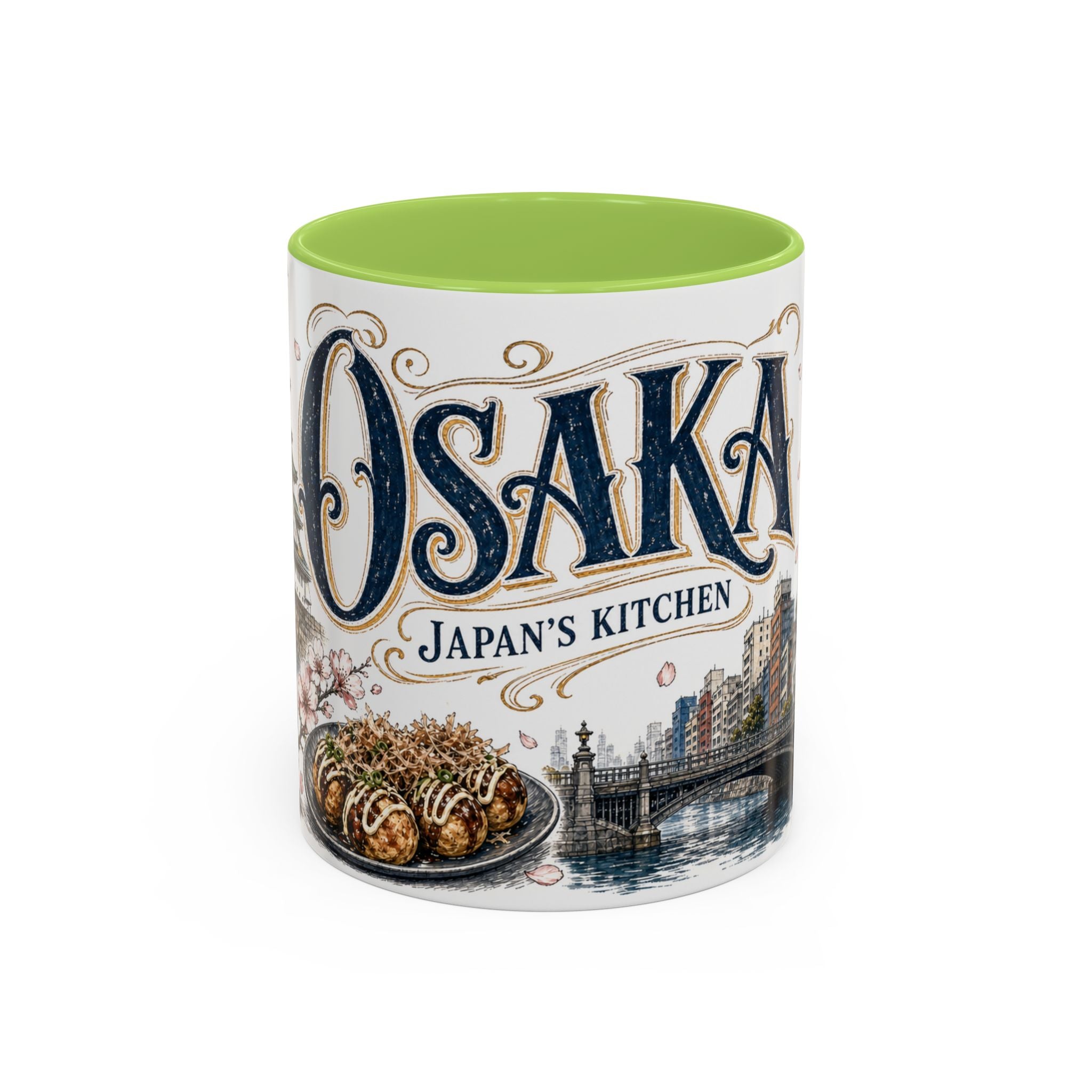 Osaka Coffee Mug | Japan Travel Souvenir | Vintage Illustrated City Gift | 11 oz 15 oz Accent Mug