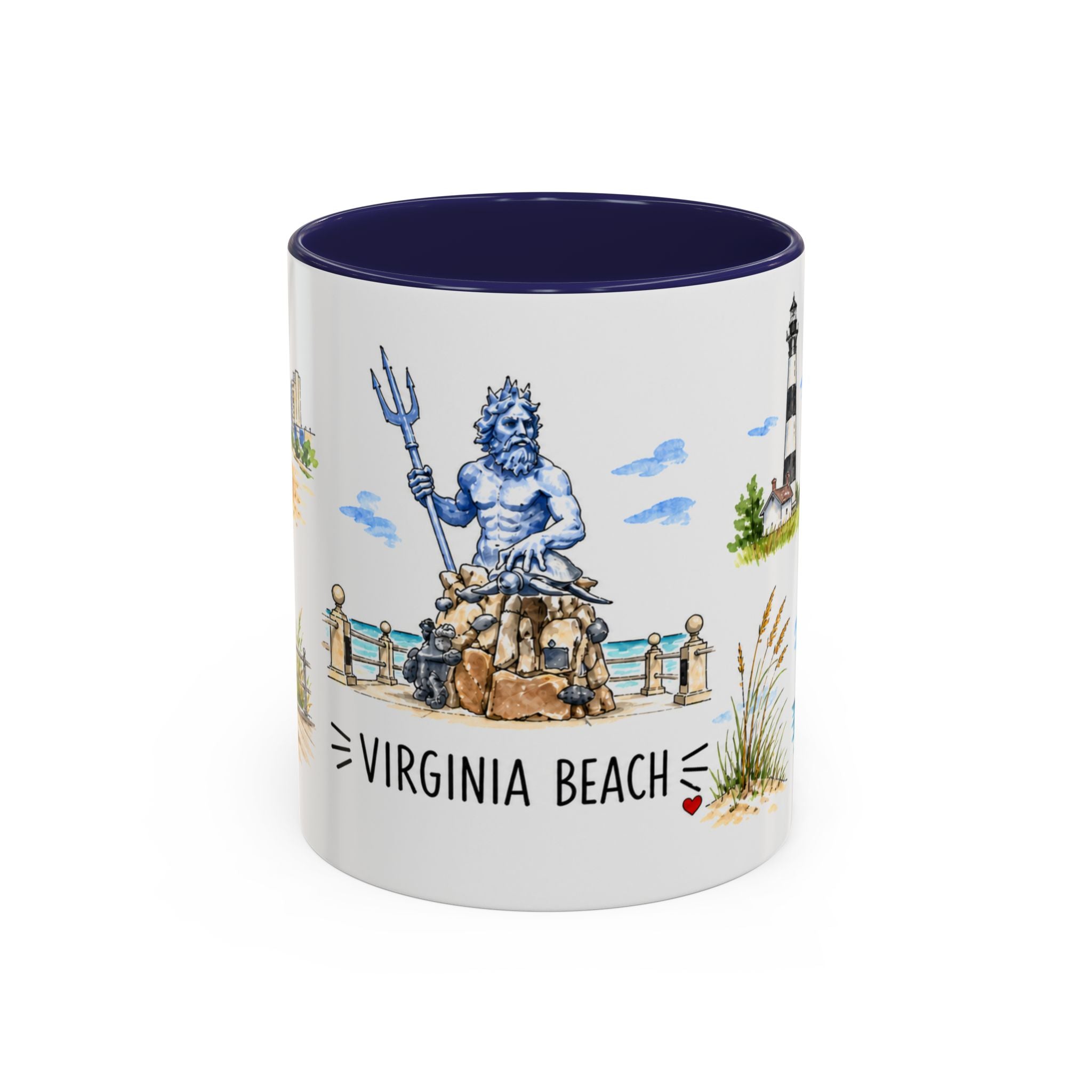 Virginia Beach Illustrated Travel Mug | City Souvenir Accent Coffee Mug | 11oz 15oz Ceramic Cup