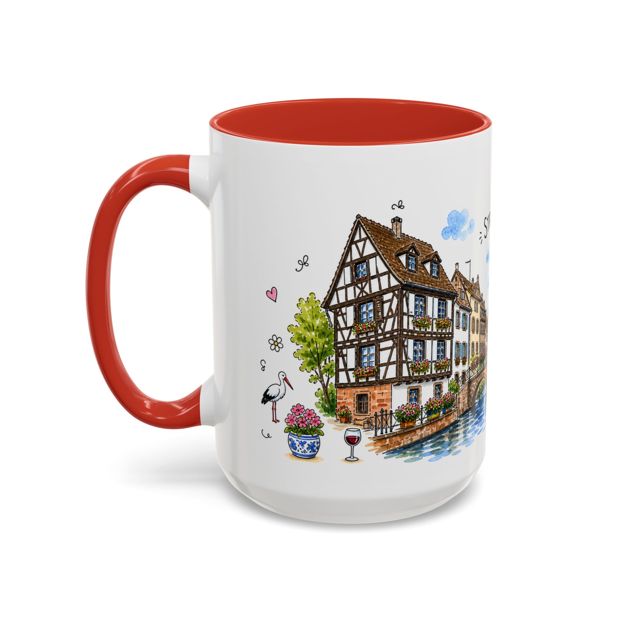 Strasbourg Illustrated Travel Mug | France Souvenir Accent Coffee Mug | 11oz 15oz Ceramic Cup