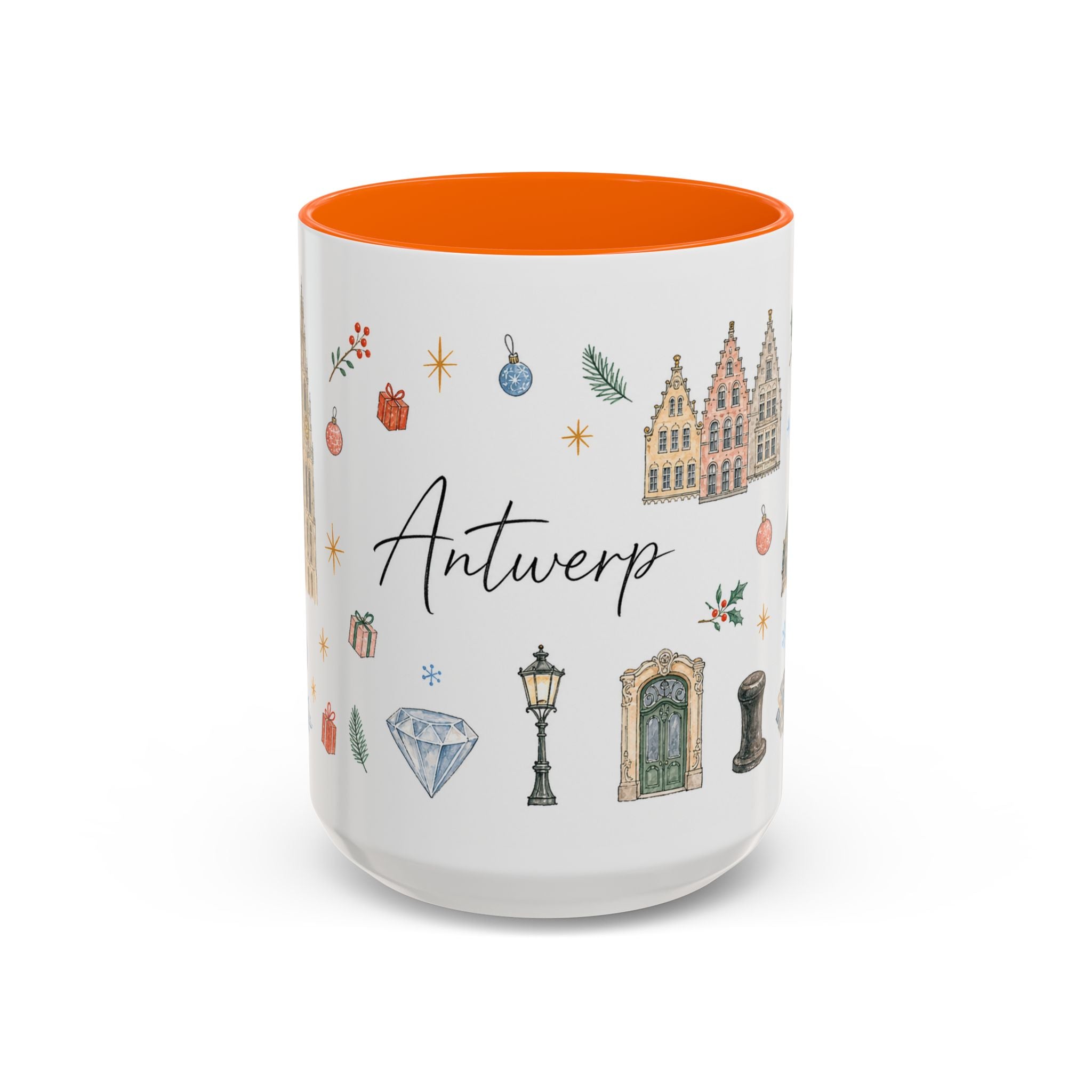 Antwerp Christmas Mug | Watercolor Travel Souvenir | Holiday Gift | Accent Ceramic Coffee Cup 11oz 15oz