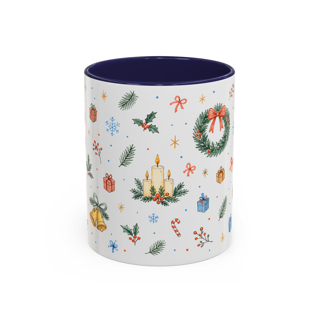 Christmas Candle Mug | Holly Wreath Watercolor Holiday Gift | Accent Cup 11oz 15oz