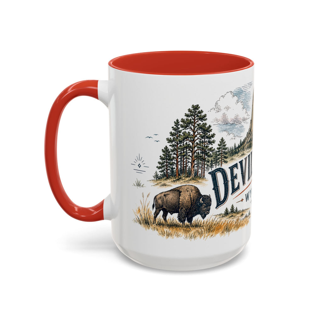 Devils Tower Mug, Wyoming Travel Souvenir, Bucket List Gift, Accent Ceramic Coffee Mug 11oz 15oz