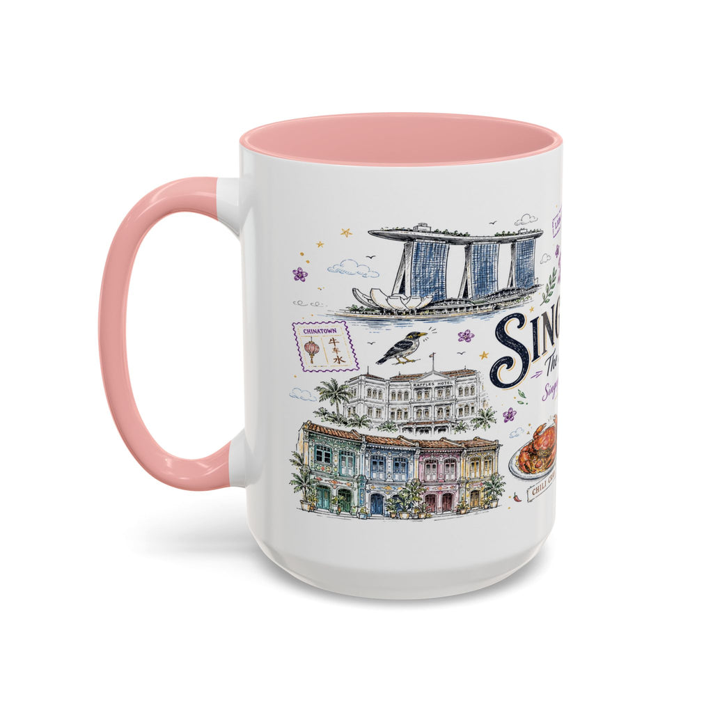 Singapore Coffee Mug | Asia Souvenir Travel Gift | Accent Color Ceramic 11oz 15oz